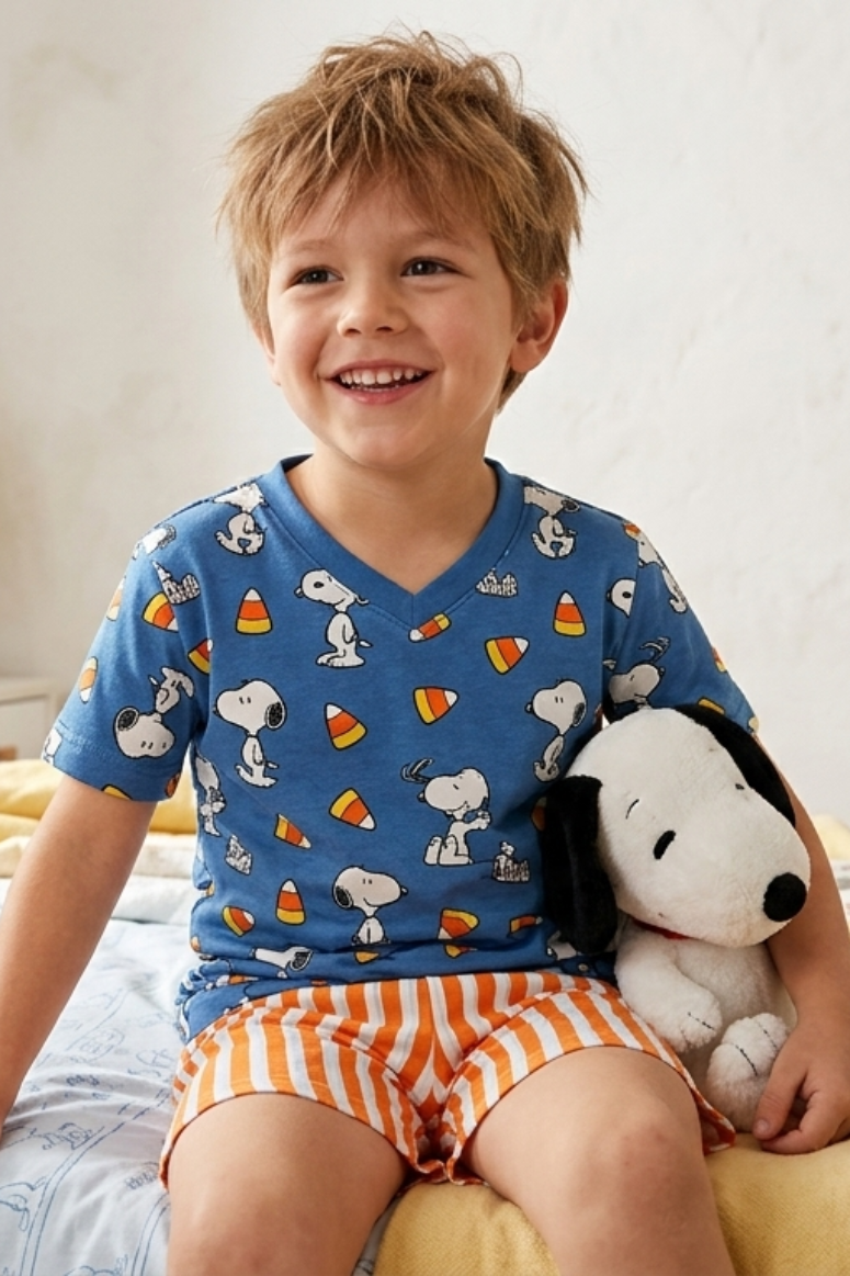 Pijama Infantil Meninos Manga Curta Snoopy