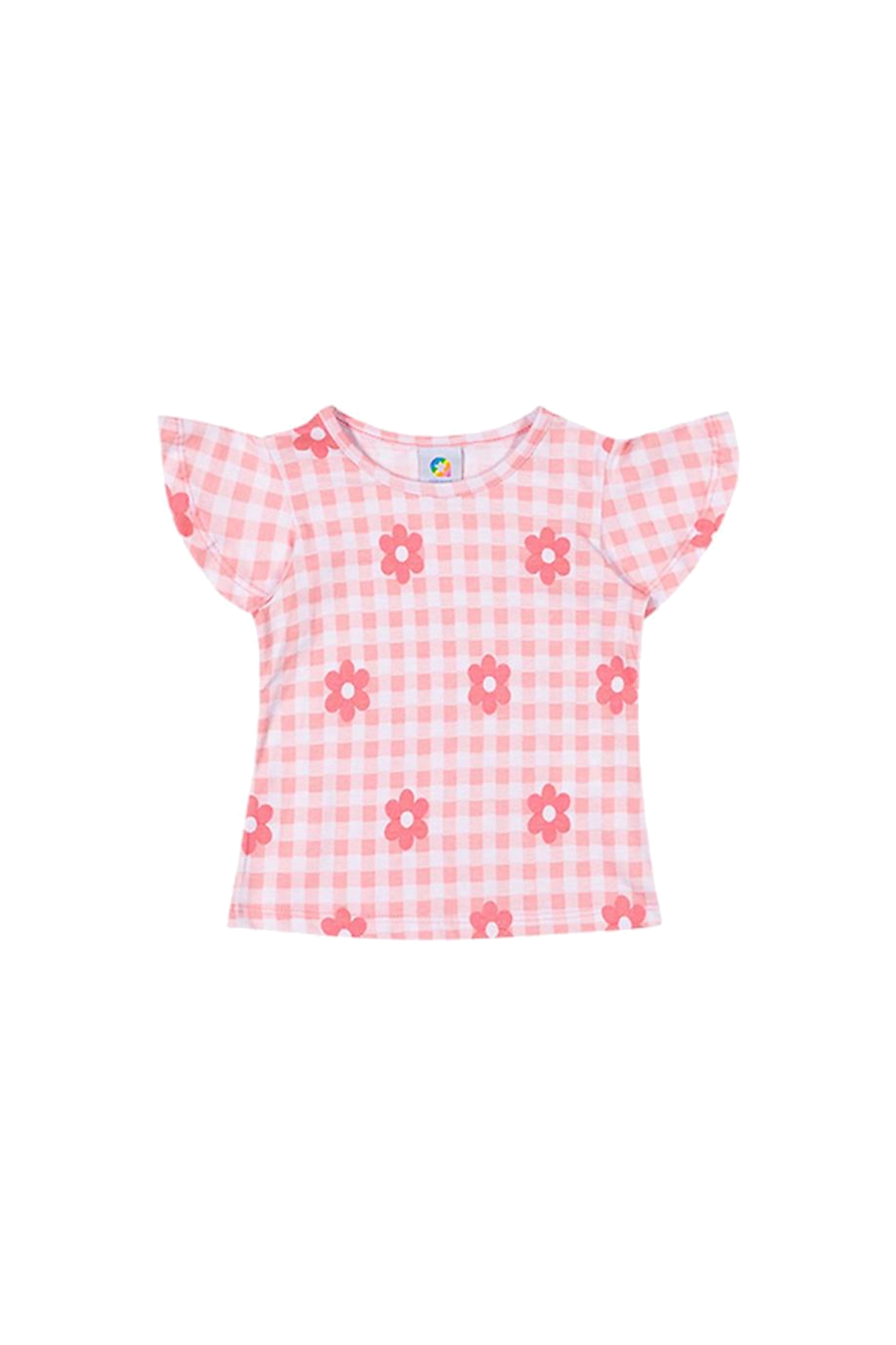 Camiseta Regata Infantil Meninas Quadriculada Rosa Claro