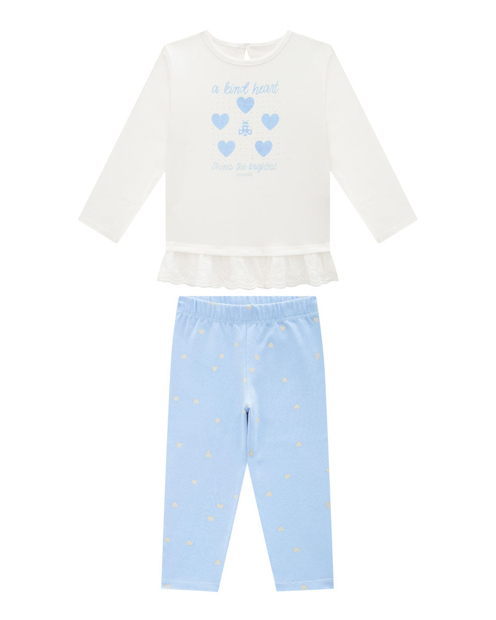 Conjunto Menina Bebê Bata Off-White e Legging Cotton Azul Claro Somnii