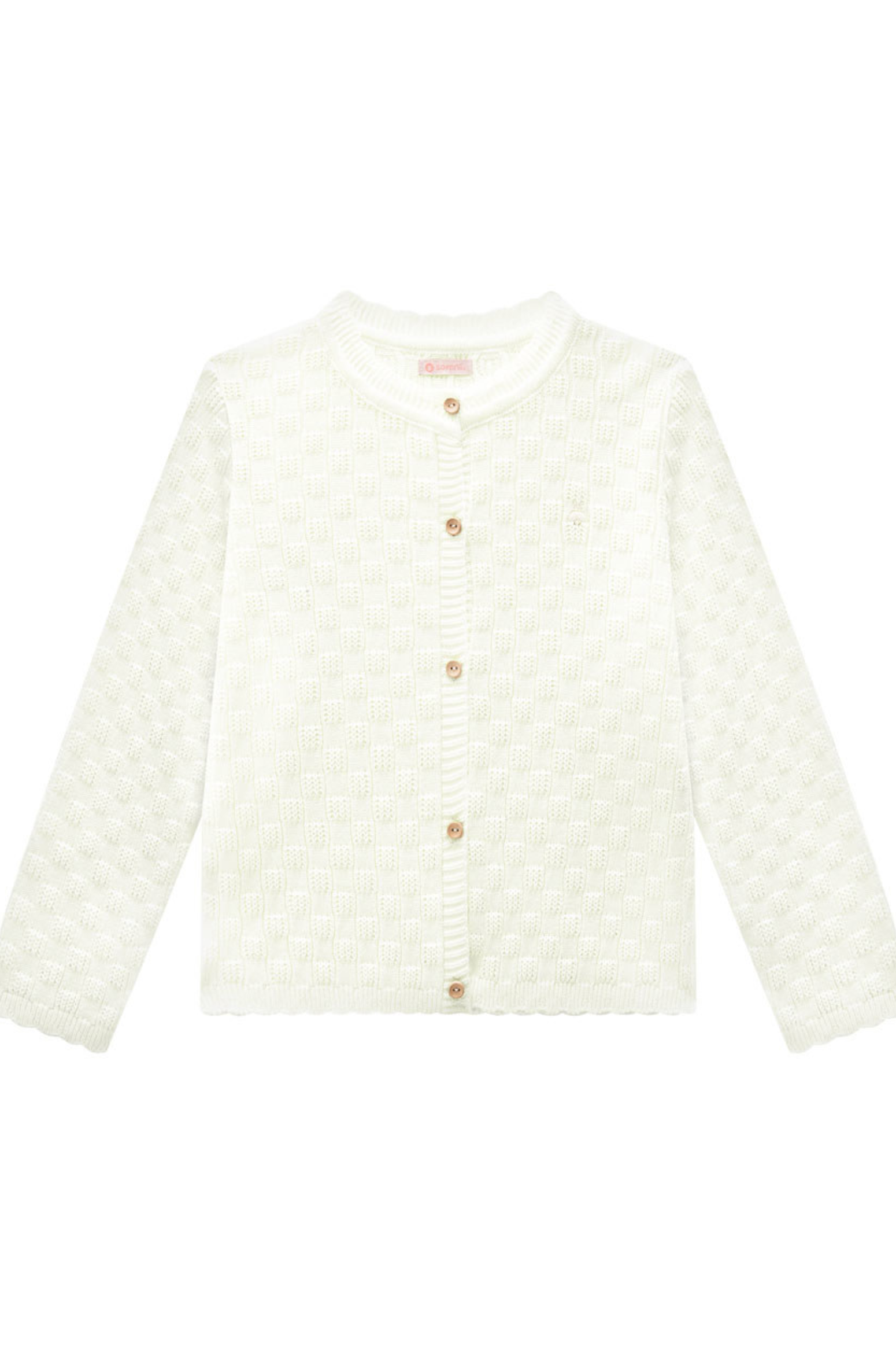 Cardigan Infantil Meninas em Trico Trabalhado Off White