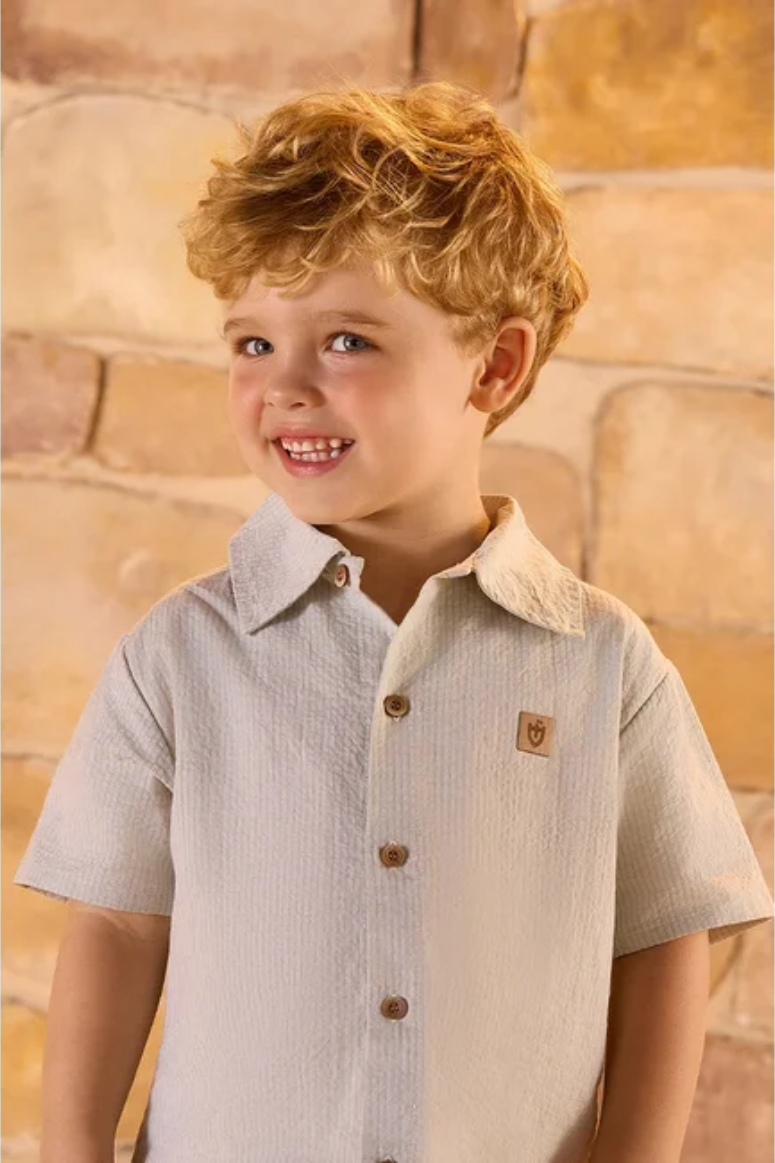 Conjunto Infantil Baby Meninos Camisa e Bermuda Off White