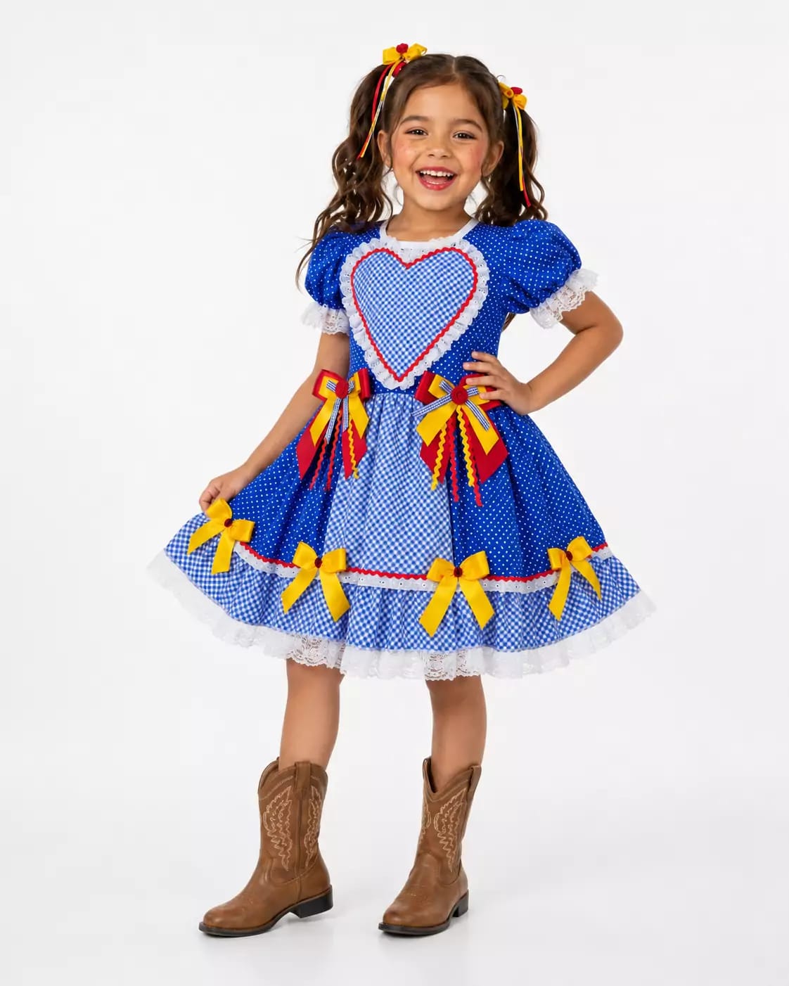 Vestido Caipira Juvenil Love Luxo Azul Festa Junina
