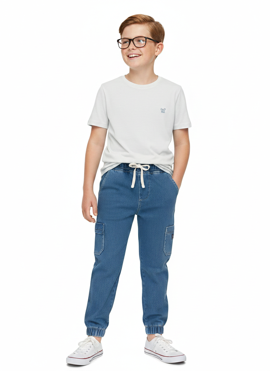 Calça Infantil Masculina Alakazoo Jeans Moletom Cargo Comfort com Elastano
