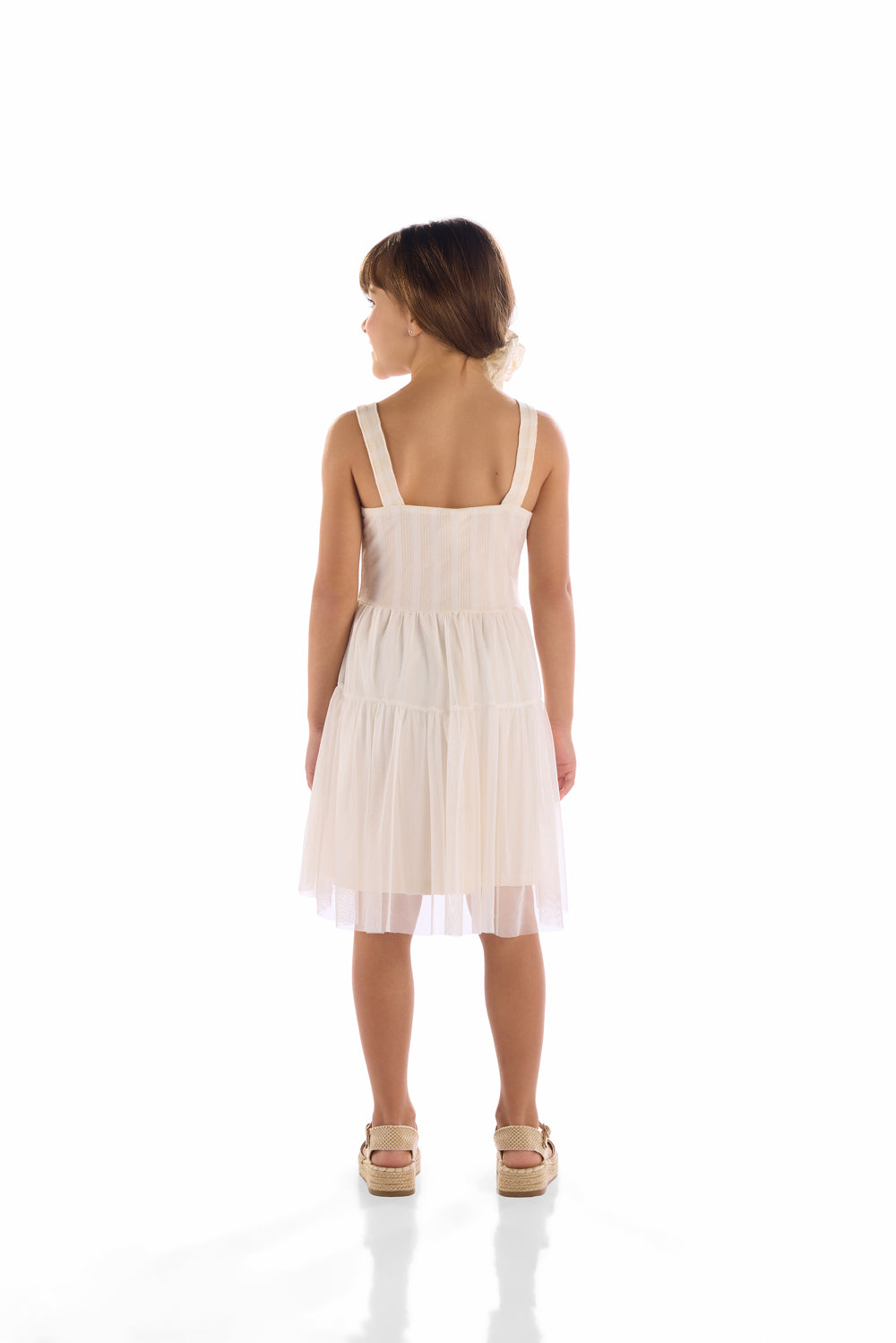 Vestido Infantil Meninas Off White Tule Kiki