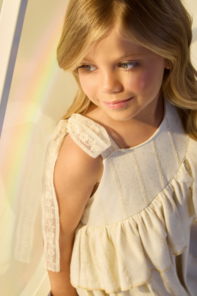 Vestido Infantil Off em Malha Linho com Renda Kiki Xodó