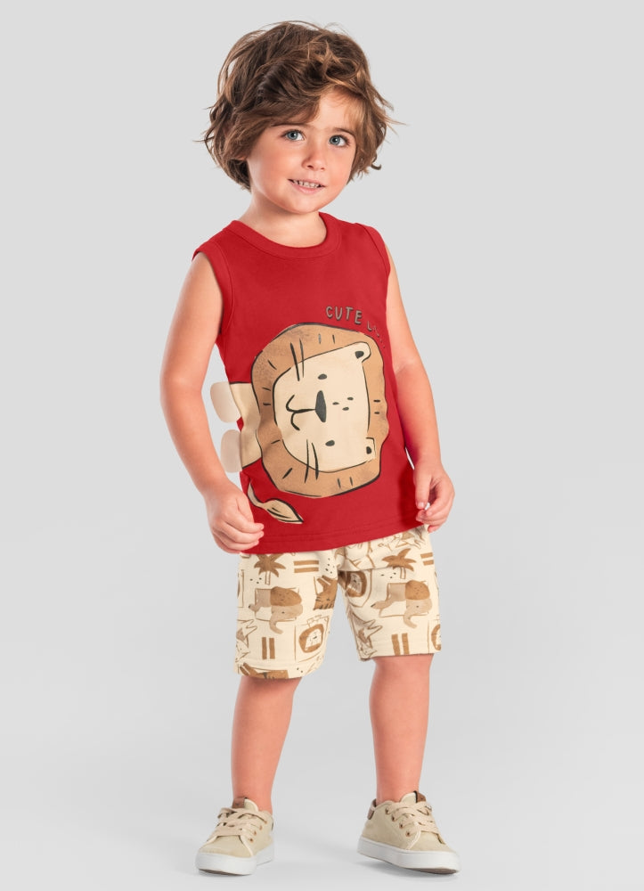 Conjunto Bebê Meninos com Regata Leão Fofo Brandili