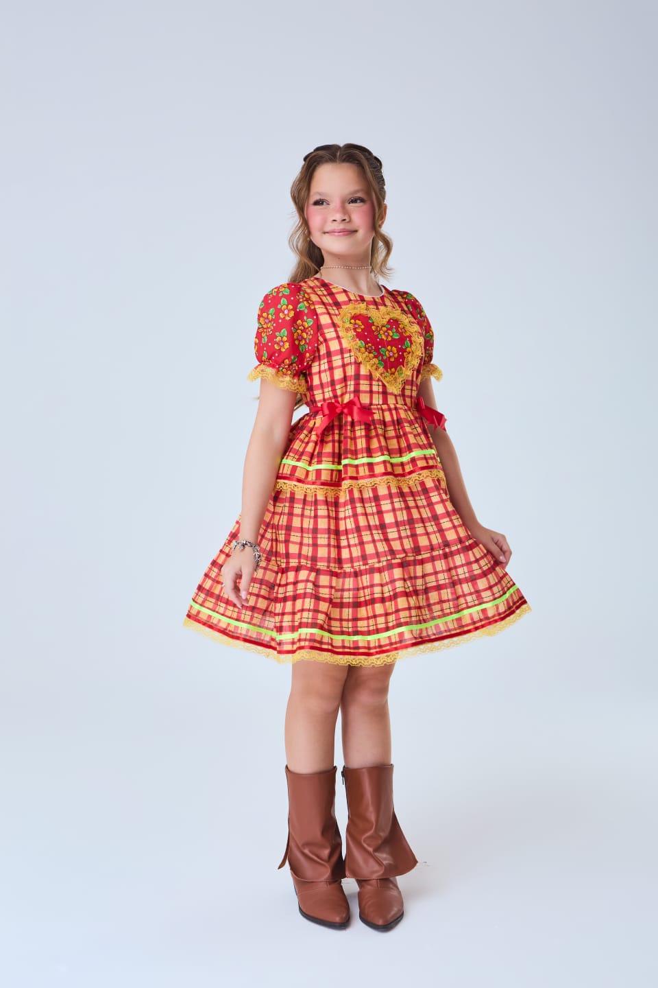 Vestido Infantil Festa Junina Love Vermelho Floral