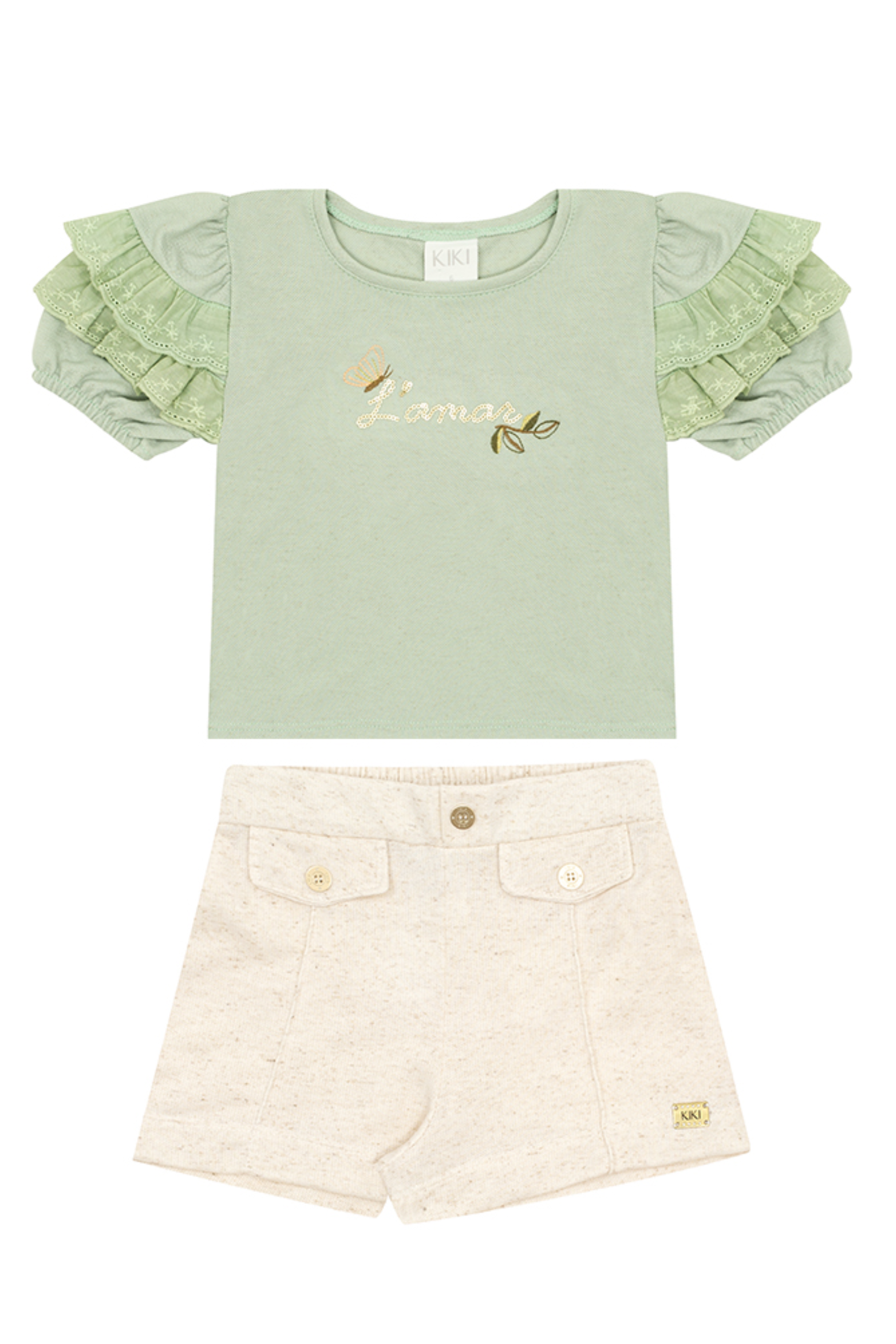 Conjunto Blusa Com Renda Importada e Lantejoulas Kiki Xodó