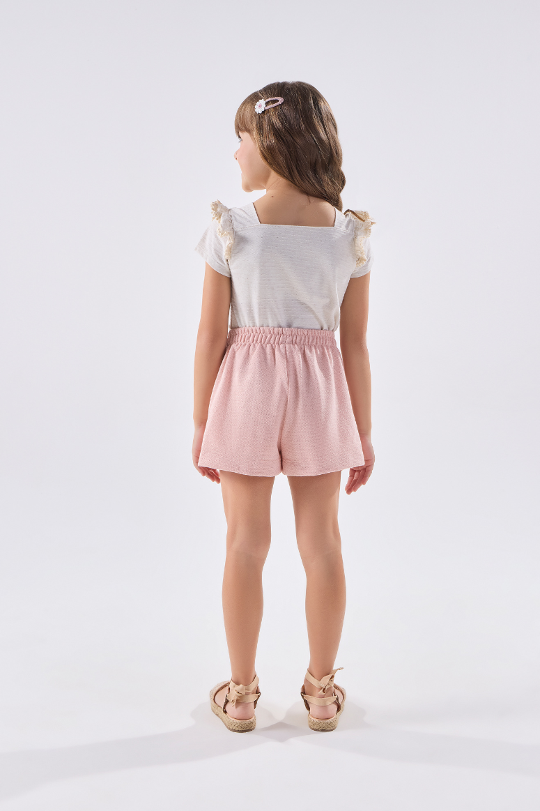 Conjunto Blusa Linho com Shorts Rosa Kiki Xodó