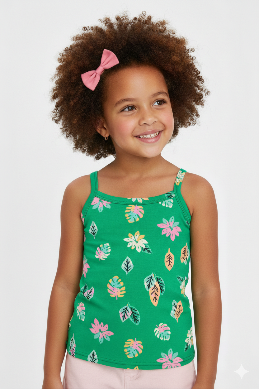 Regata Infantil Meninas Alto Verão Estampa Tropical Verde - Malwee
