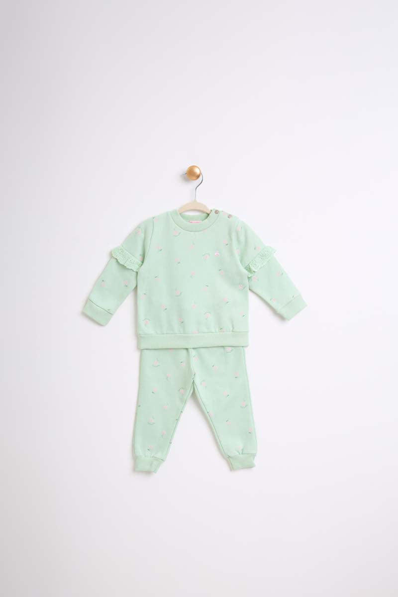 Conjunto Moletom Infantil Baby Menina Flanelado Verde Menta Floral Somnii