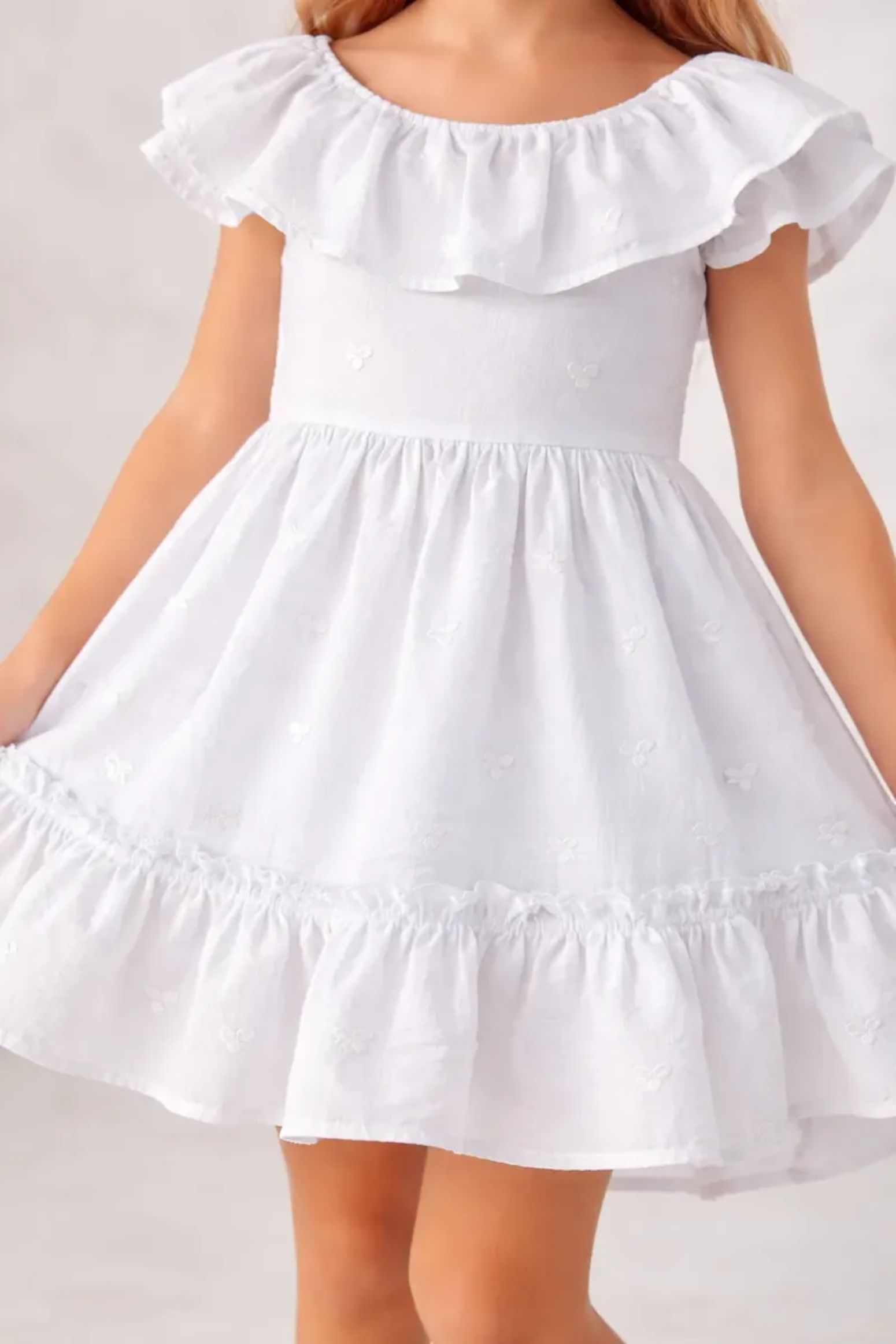 Vestido Infantil Branco Manga Caída Love Bordado