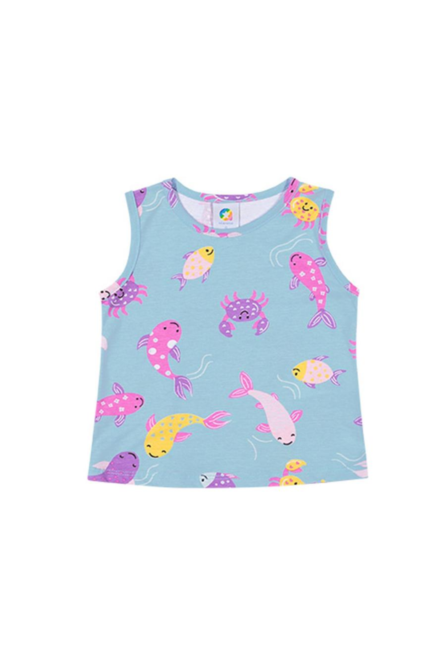 Camiseta Regata Infantil Meninas Estampa Fundo do Mar Azul Alenice 100% Algodão