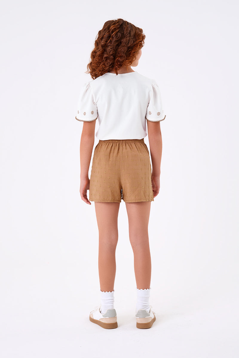 Conjunto em Cotton e Short Clochard em Viscose Bordada