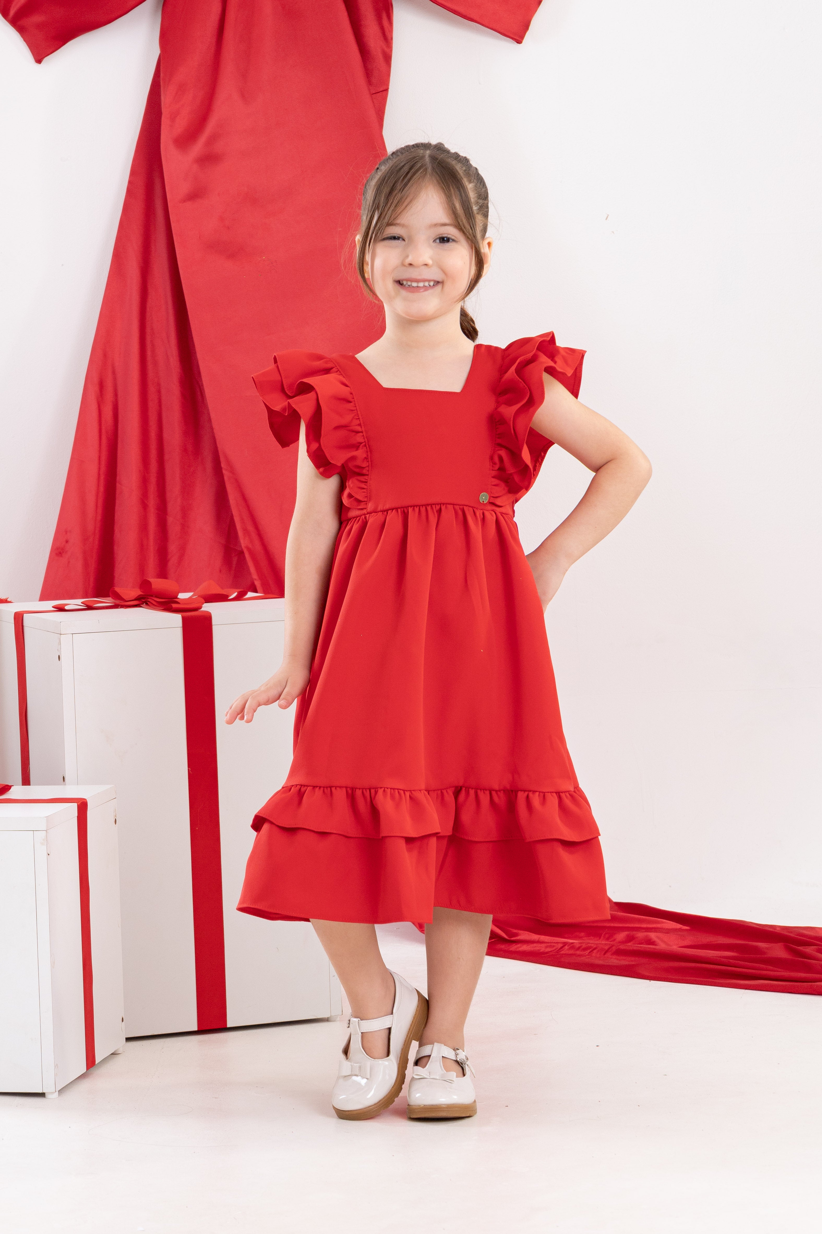 Vestido Infantil Meninas Vermelho Luxo