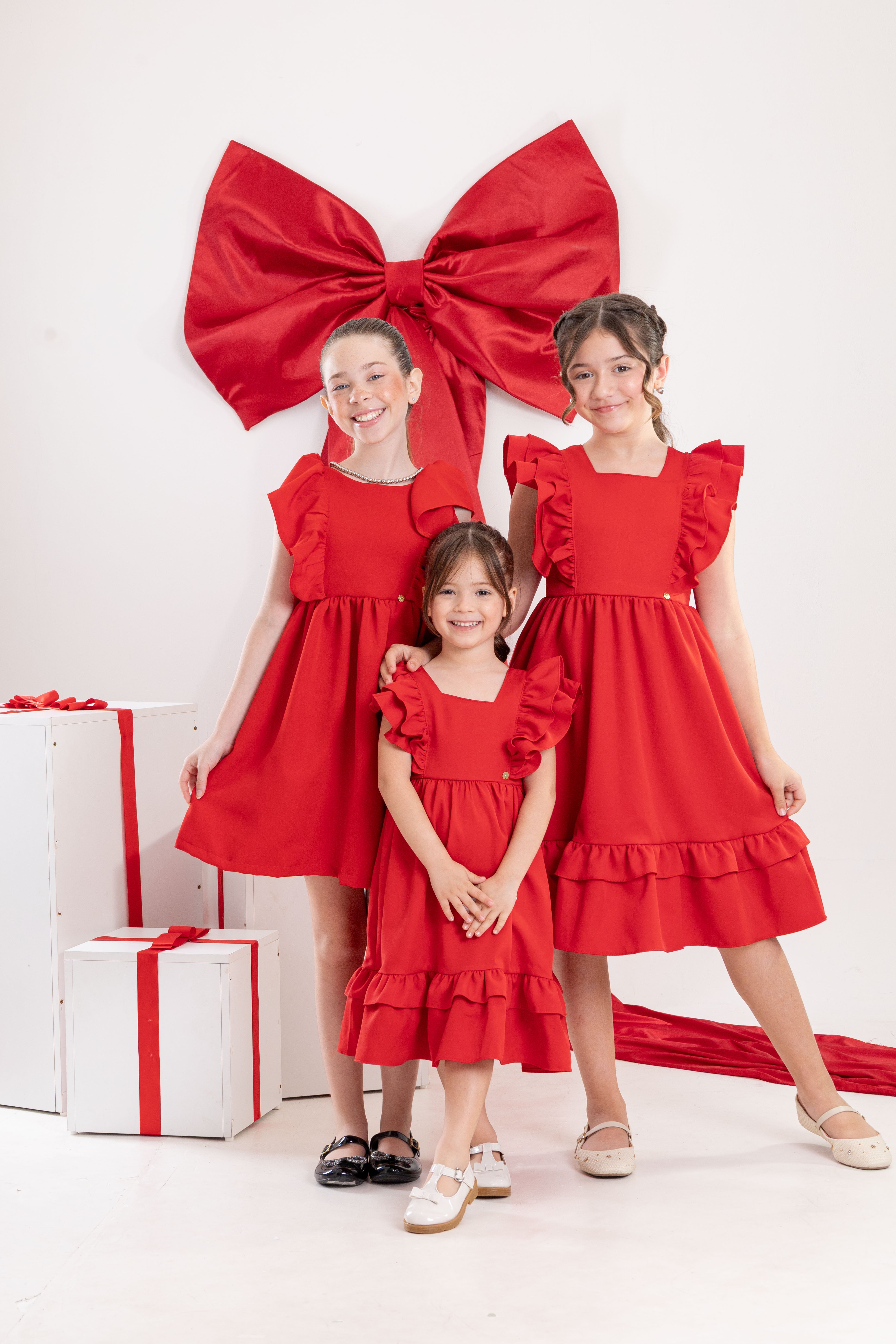 Vestido Infantil Meninas Vermelho Luxo