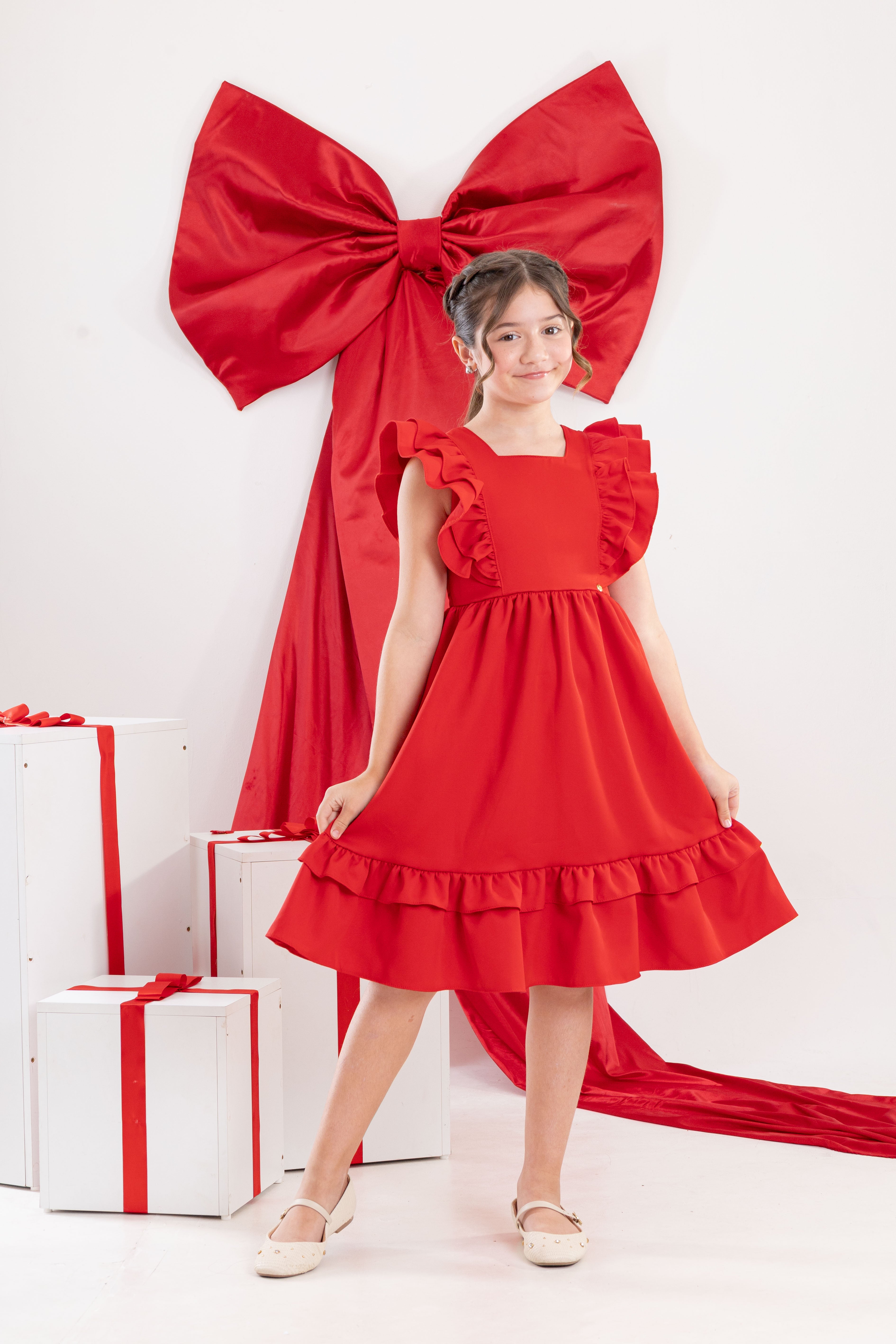 Vestido Infantil Meninas Vermelho Luxo