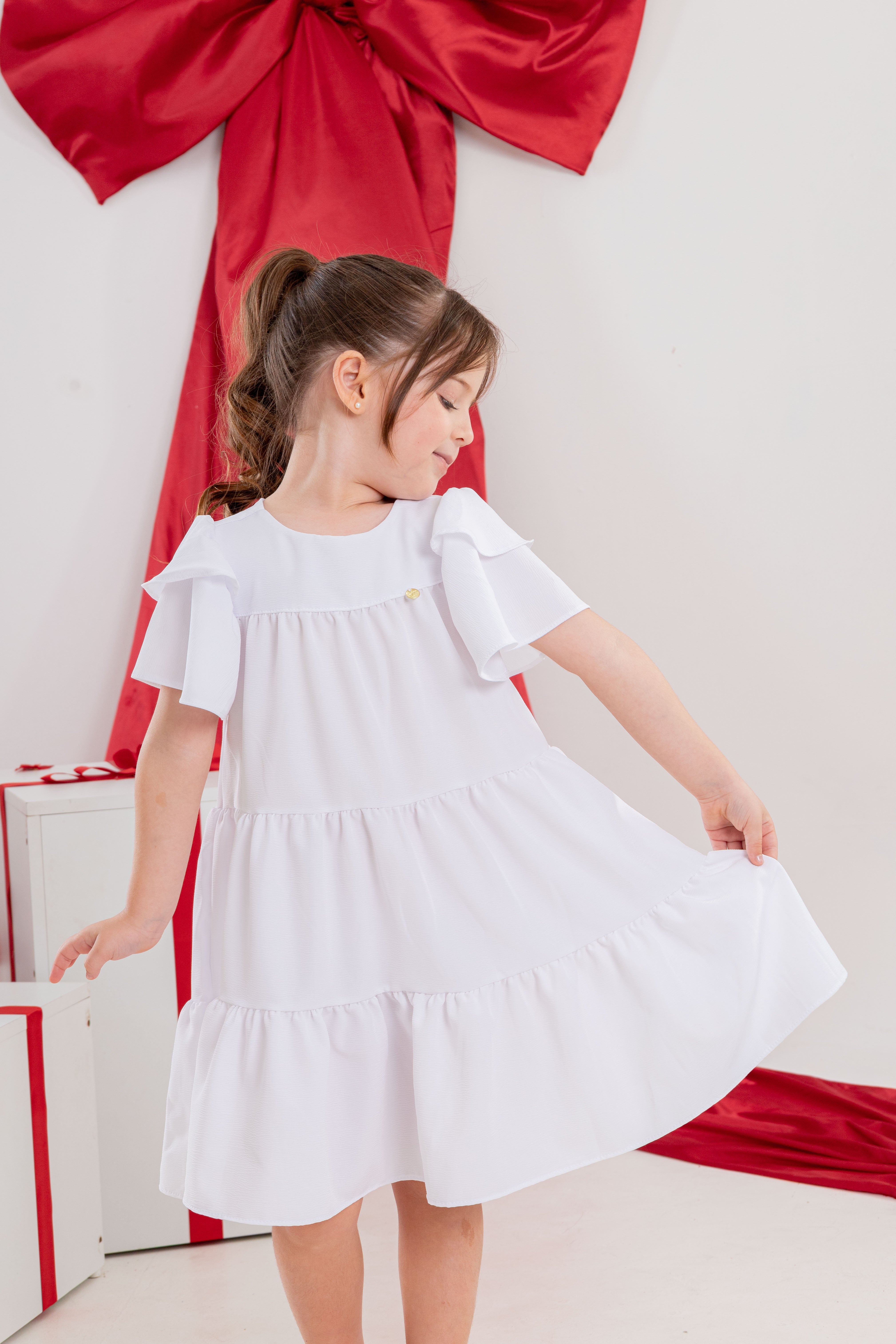 Vestido Infantil Branco Luxo (Batizado, Casamento, Formatura, Reveillon)