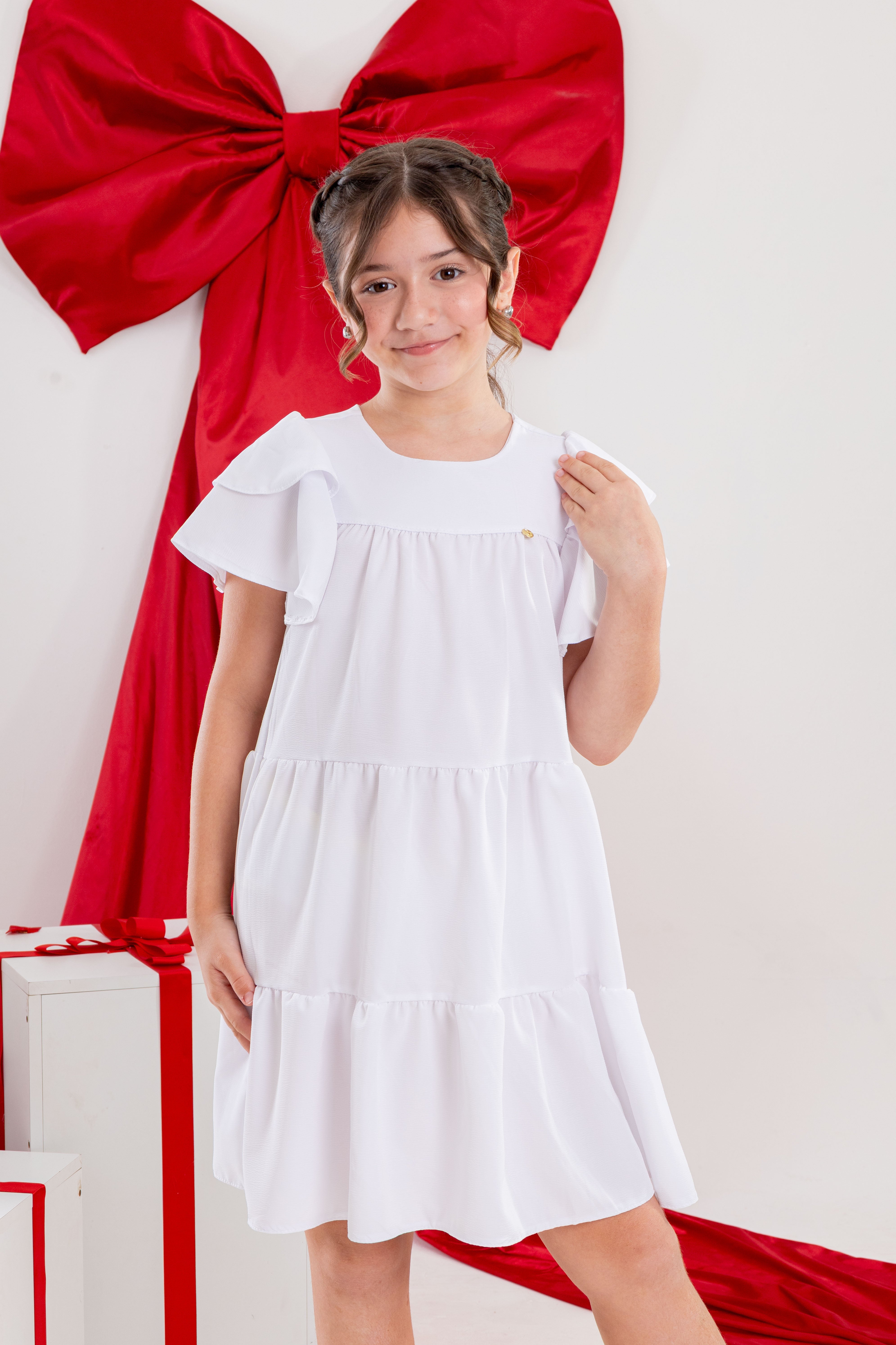 Vestido Infantil Branco Luxo (Batizado, Casamento, Formatura, Reveillon)