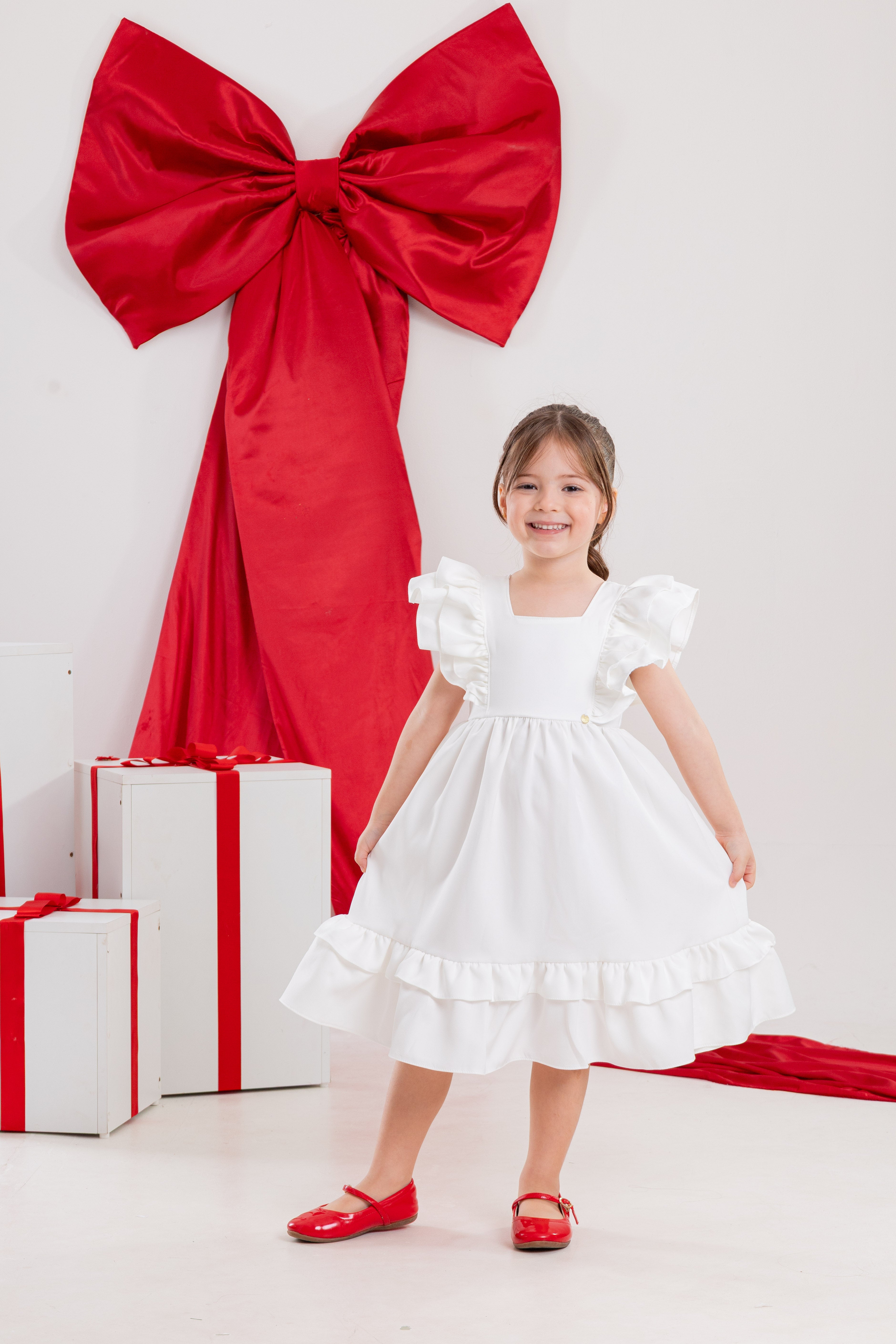 Vestido Infantil Meninas Off White Luxo