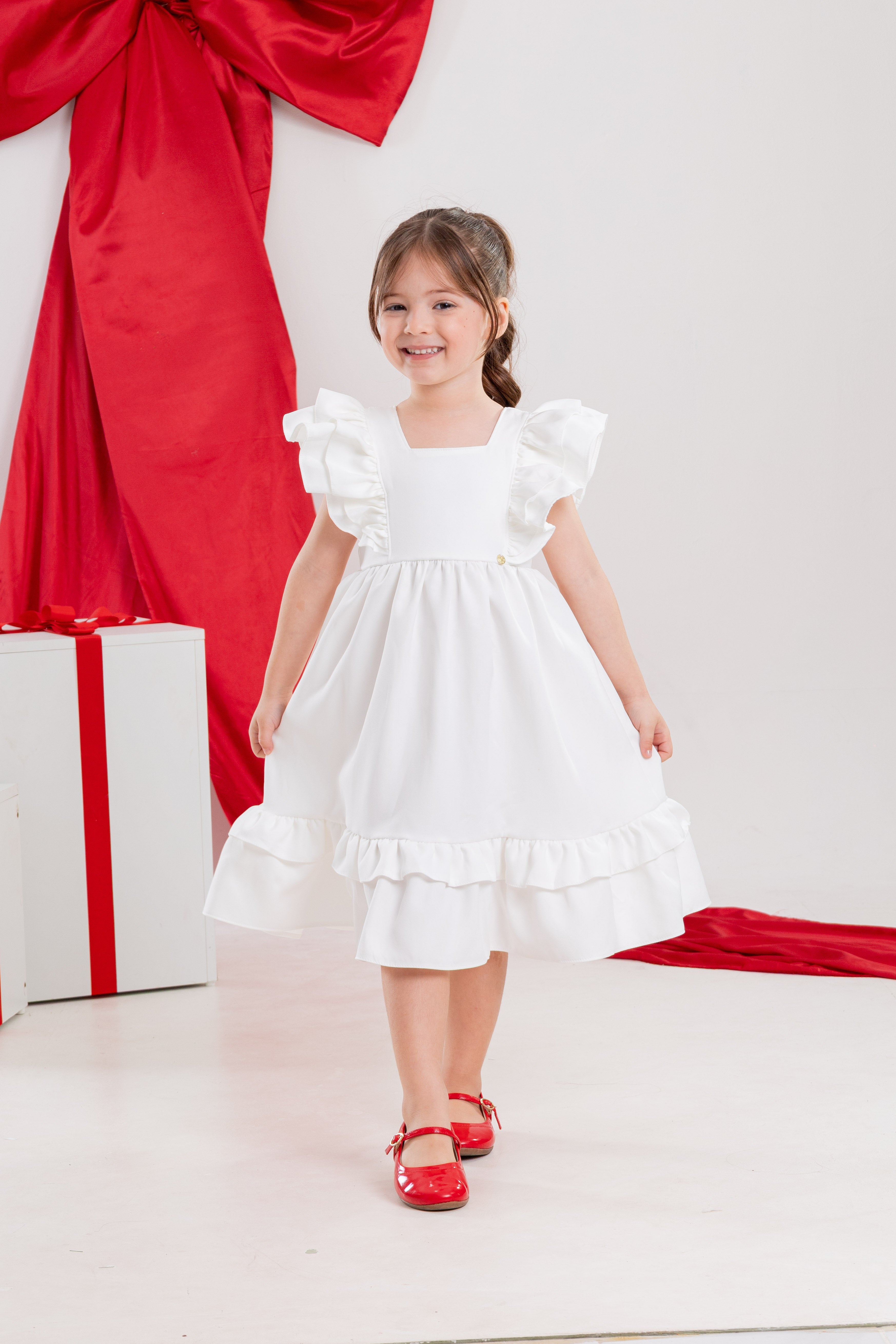 Vestido Infantil Meninas Off White Luxo