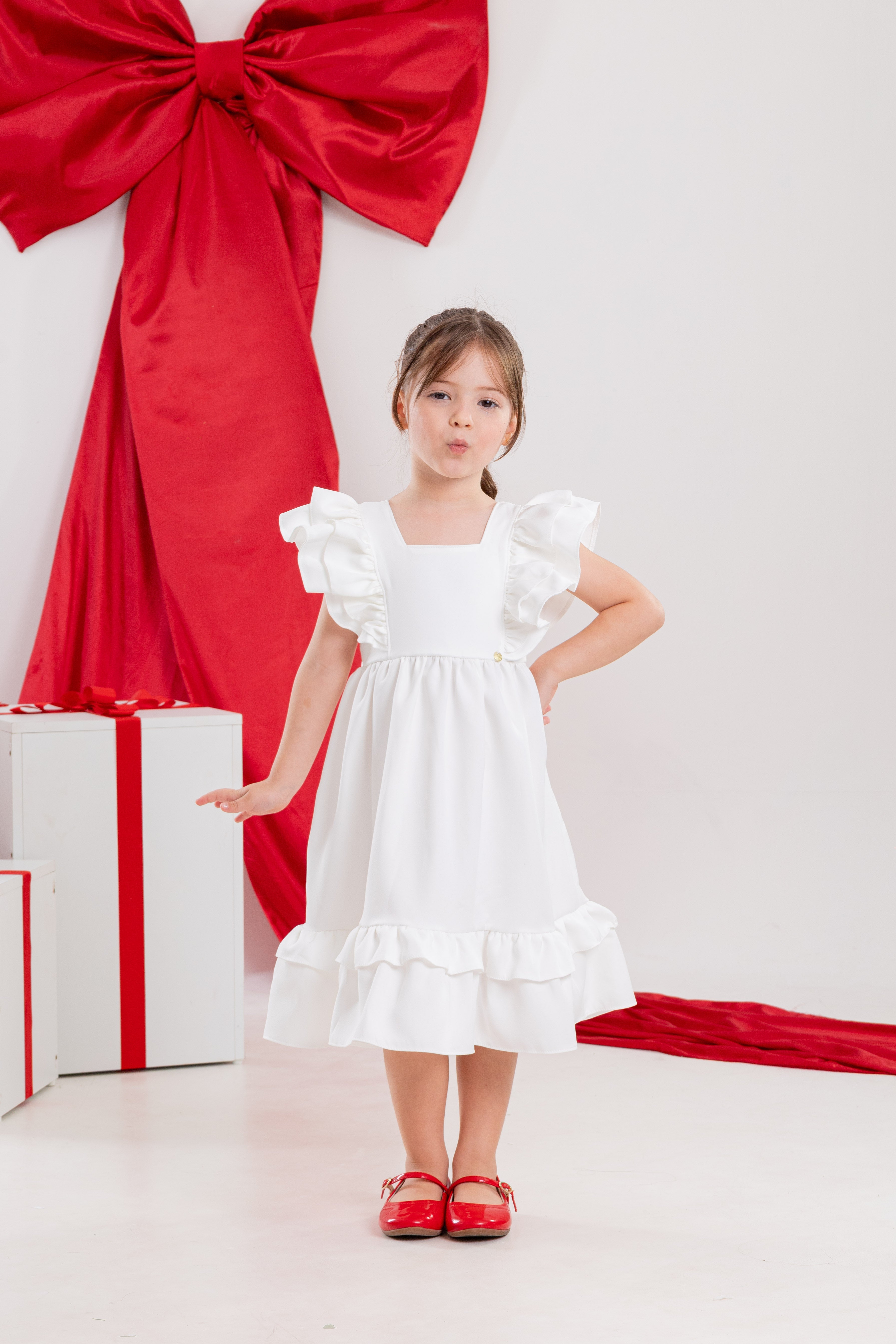 Vestido Infantil Meninas Off White Luxo
