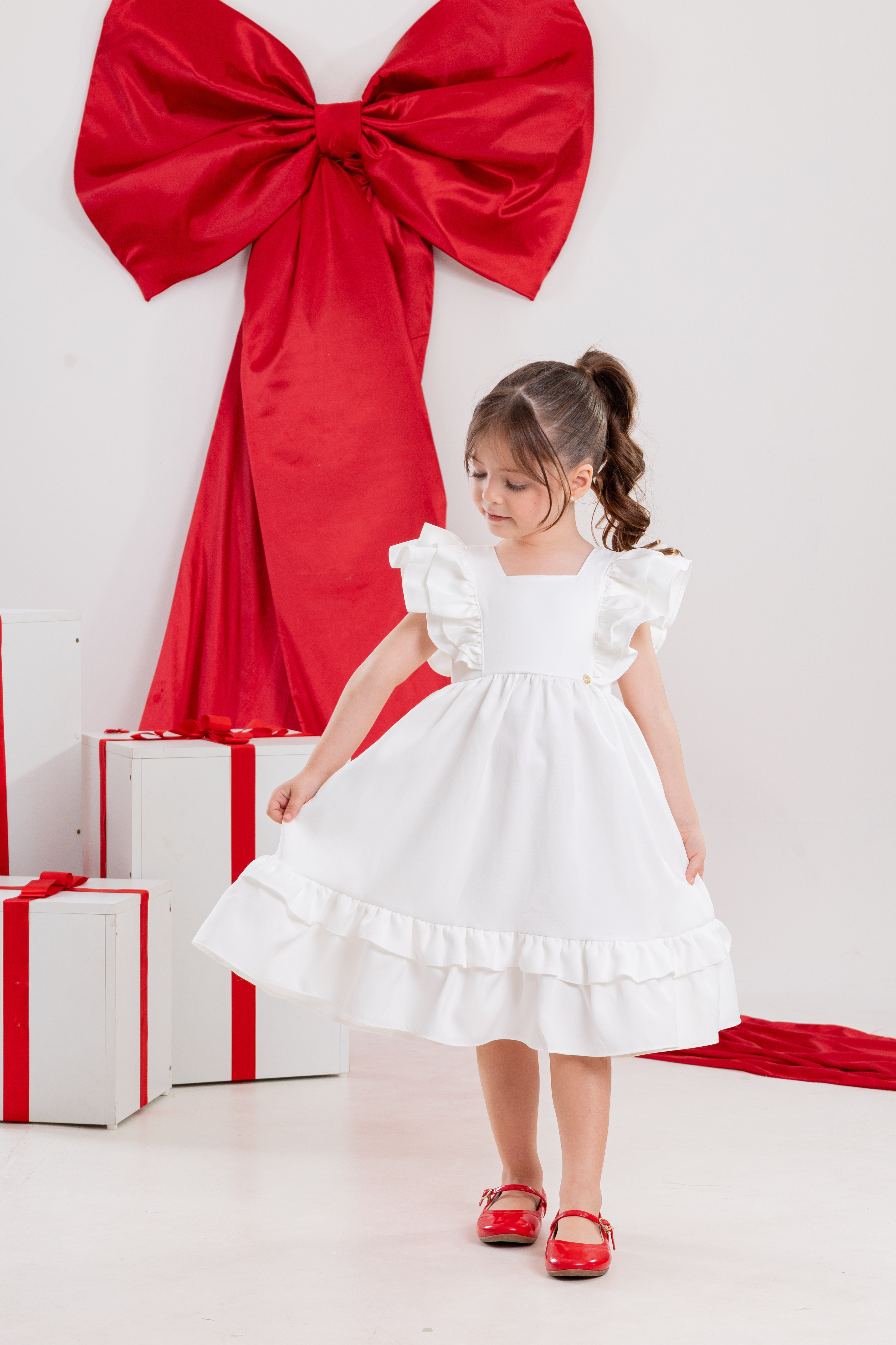 Vestido Infantil Meninas Off White Luxo