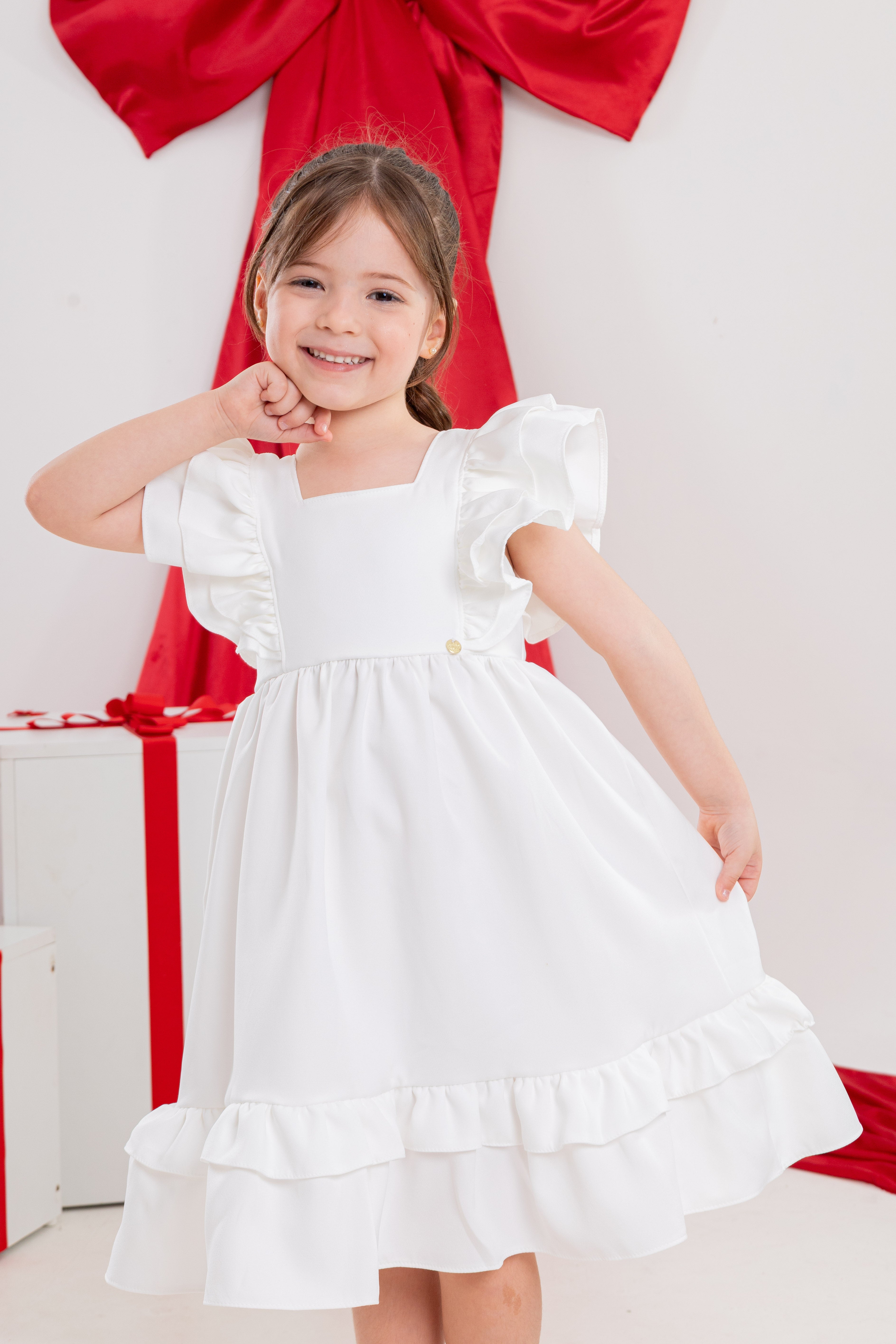 Vestido Infantil Meninas Off White Luxo