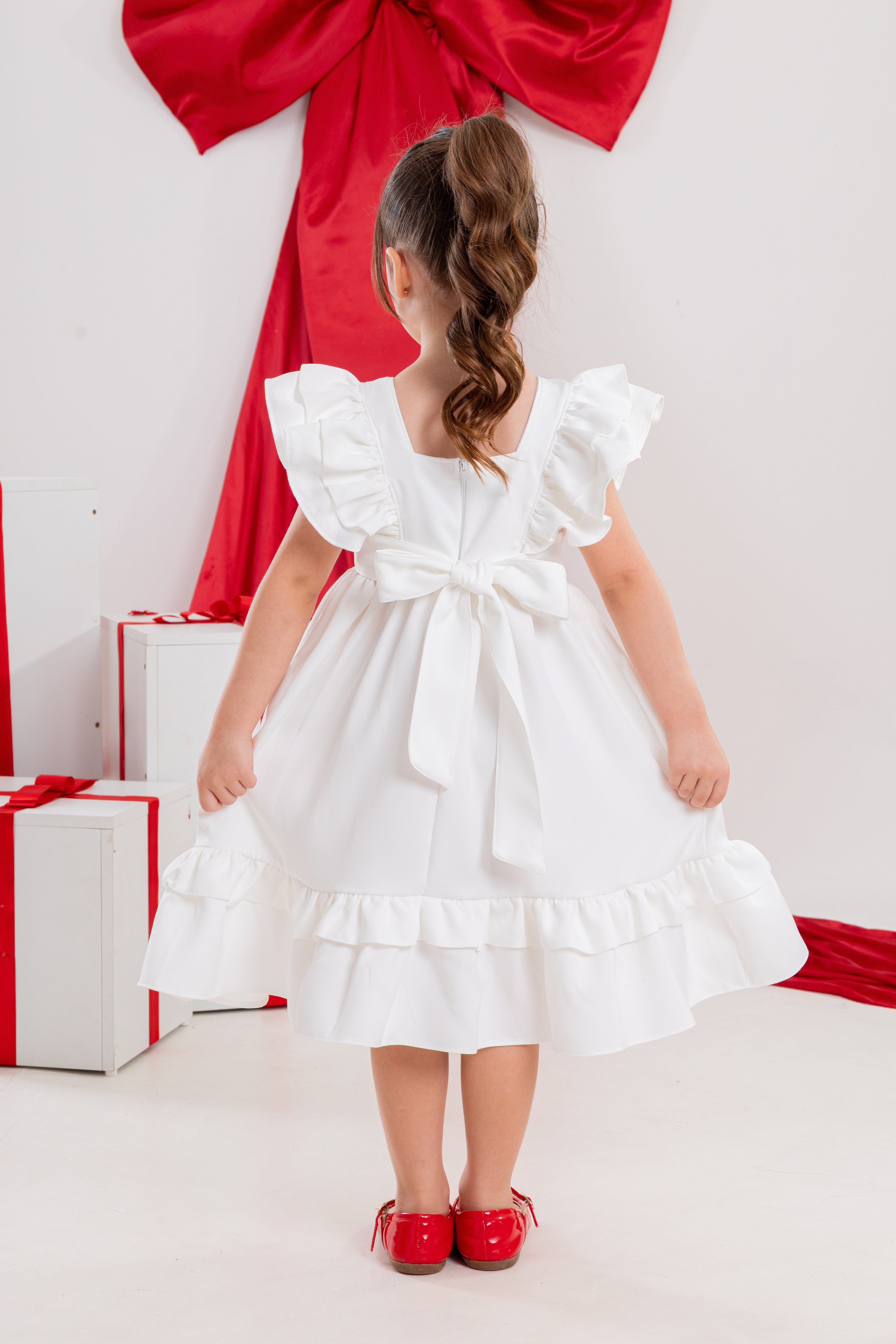 Vestido Infantil Meninas Off White Luxo