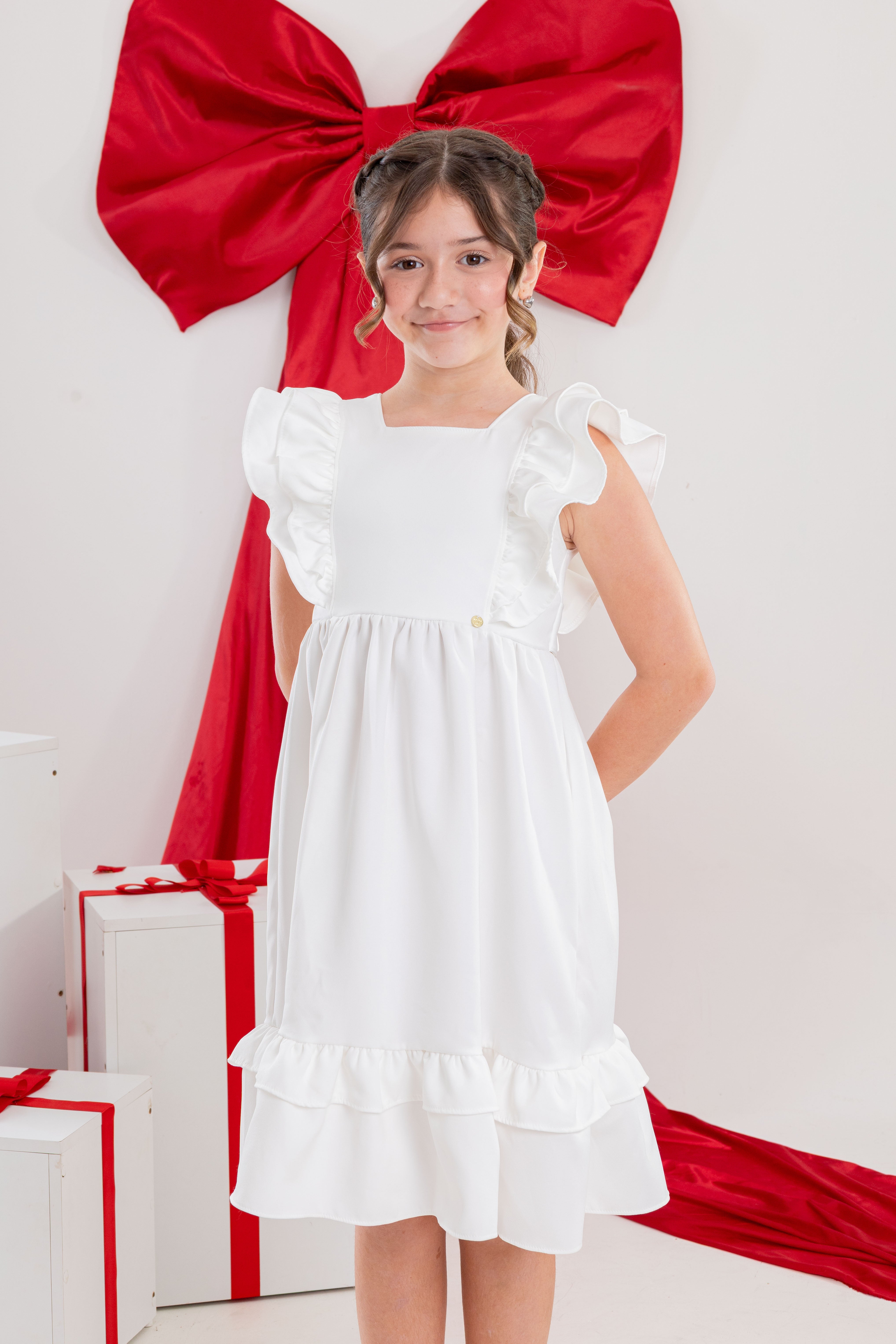 Vestido Infantil Meninas Off White Luxo