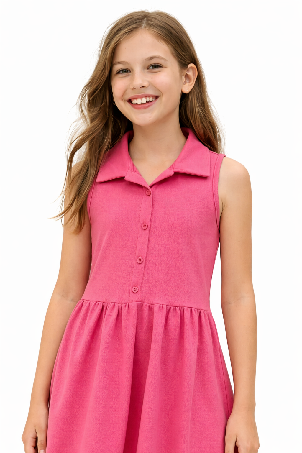 Vestido Teen Evasê Com Botões Malha Pink