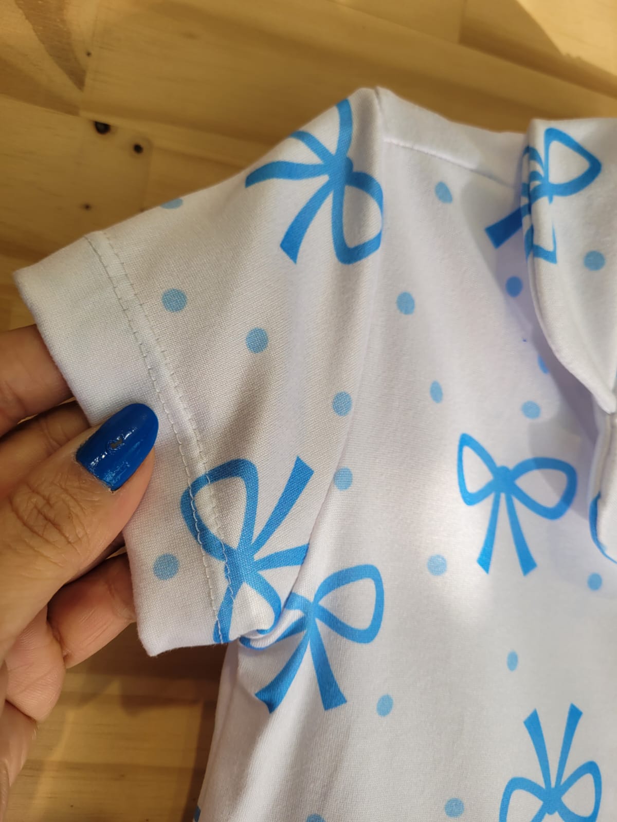 Pijama Americano Meninas Manga Curta Infantil Laços Azul