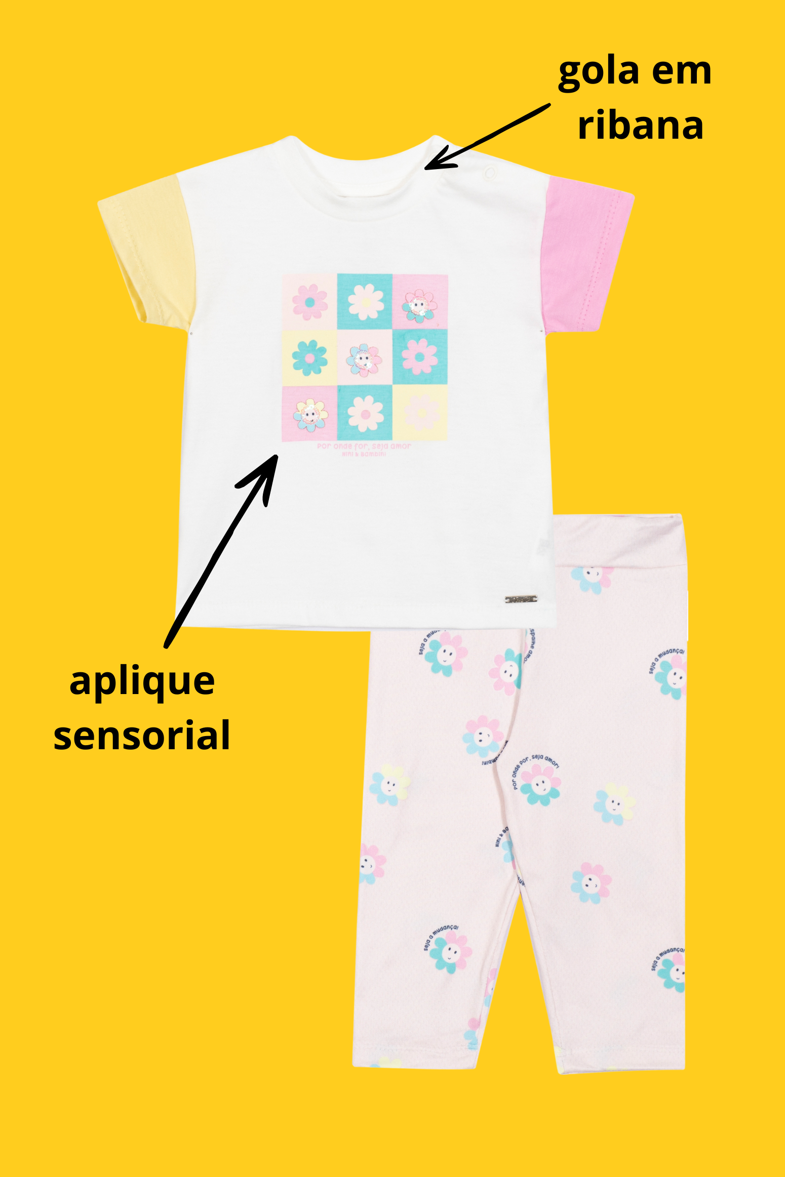 Conjunto Infantil Meninas Nini & Bambini Blusa Oversized e Legging Seja Amor