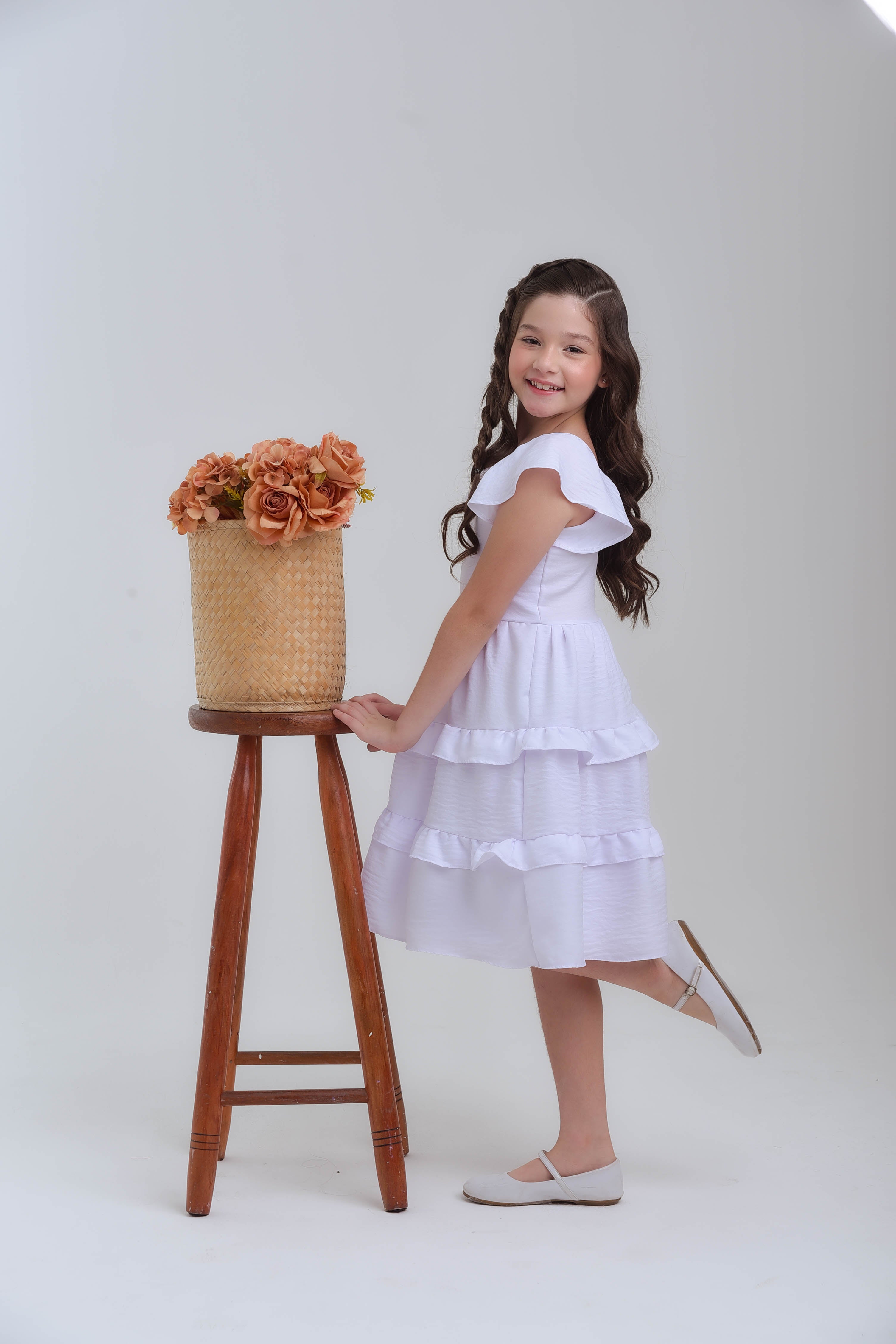 Vestido Infantil Meninas Branco Anny Viscose