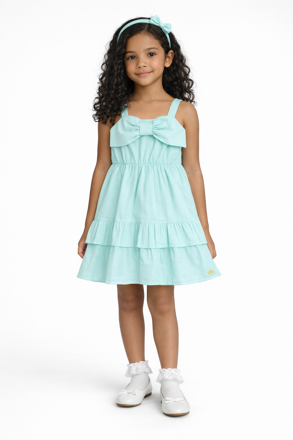 Vestido Infantil Meninas Verde Agua em Tricoline