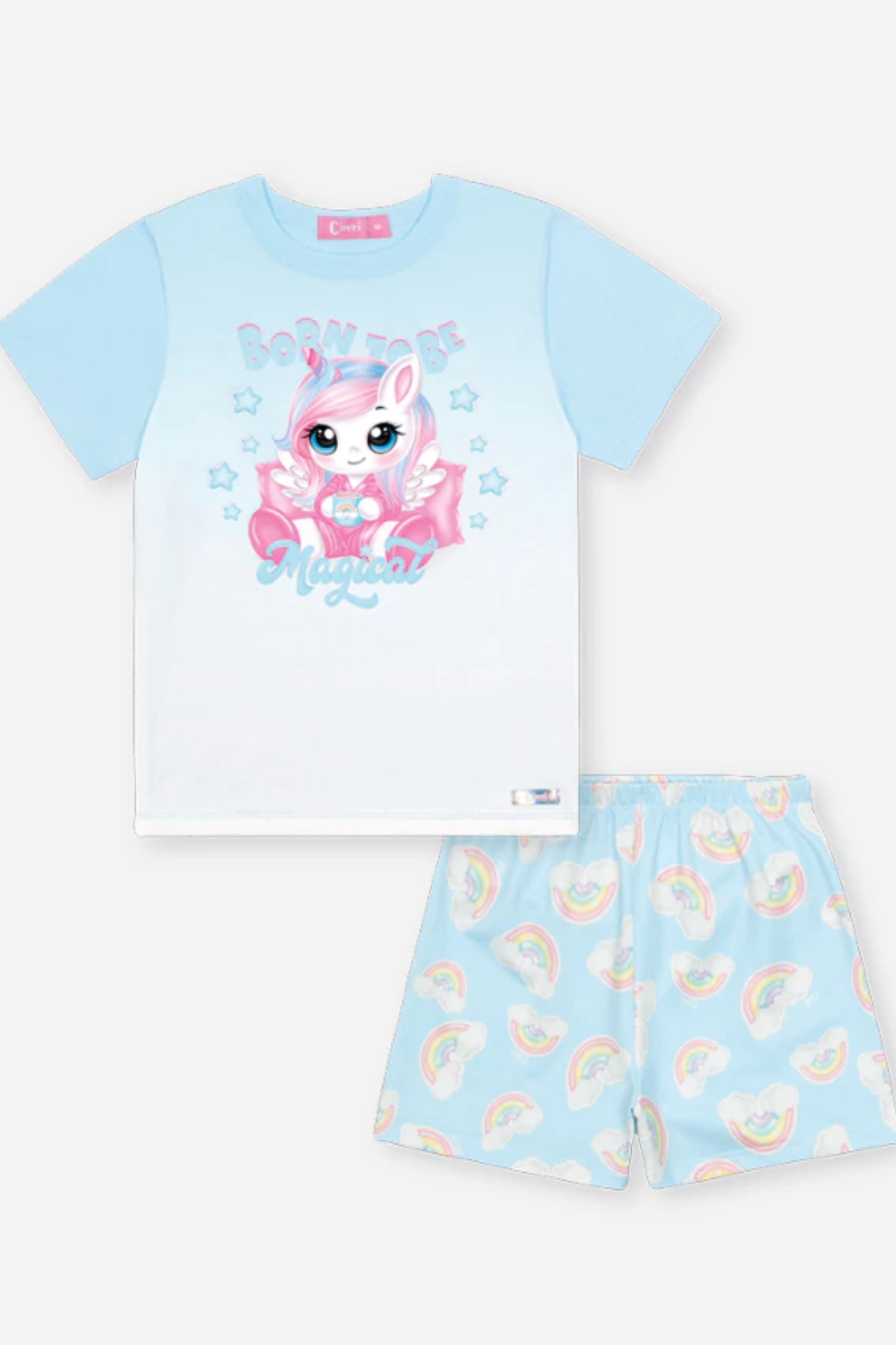 Pijama Infantil Meninas Manga Curta Unicórnio