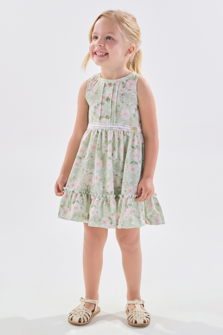 Vestido Verão Baby Verde Floral  Kiki
