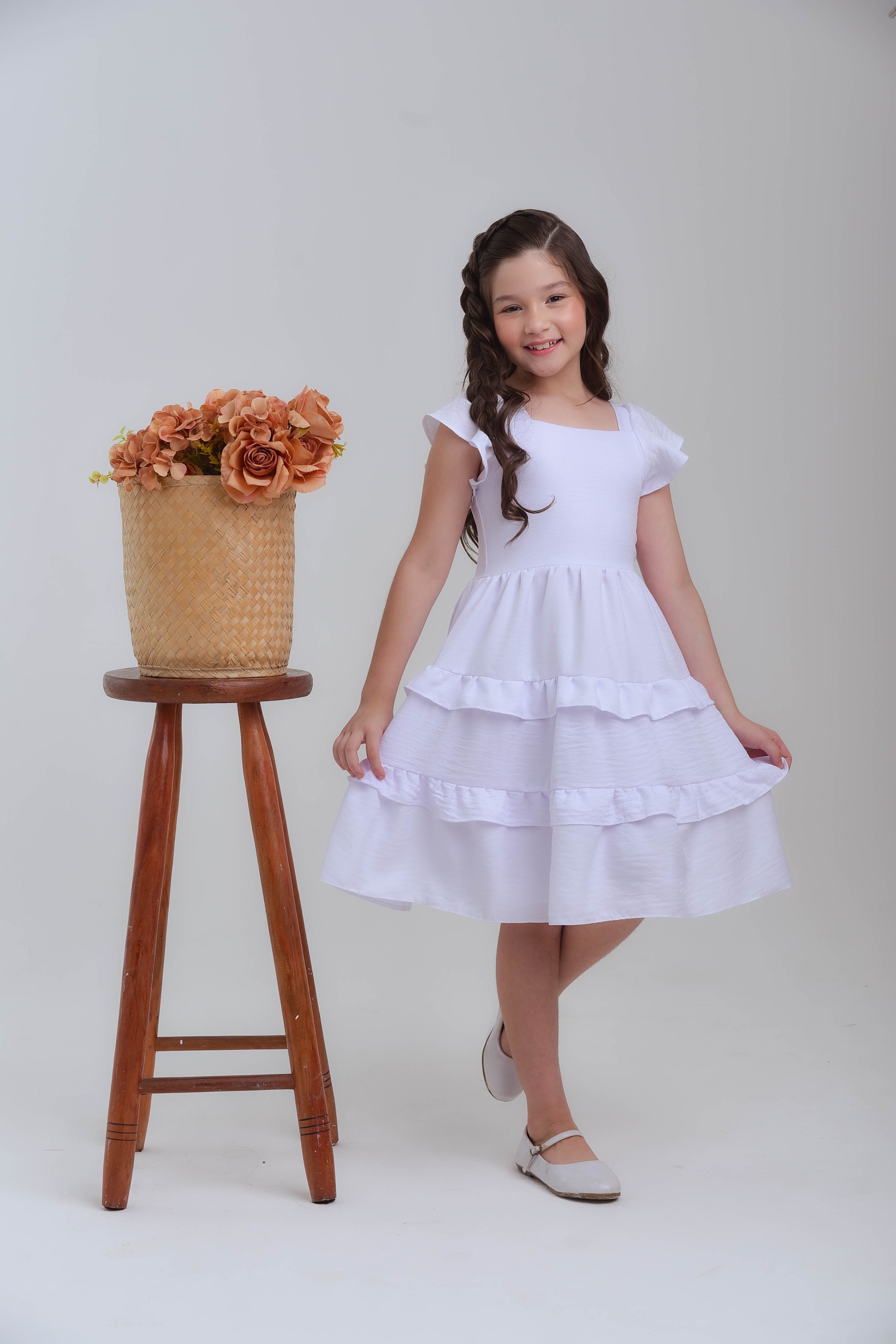 Vestido Infantil Meninas Branco Anny Viscose