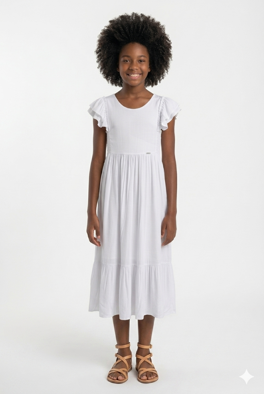 Vestido Branco Longo Juvenil em Viscose
