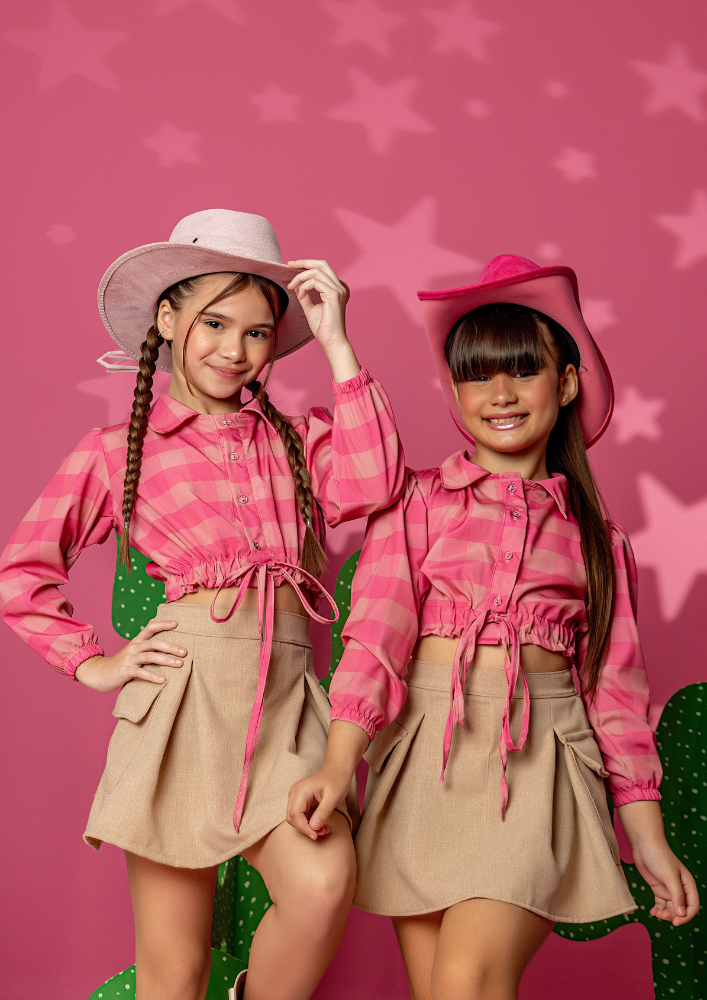 Conjunto Infantil Menina São João Xadrez (Shorts Saia + Blusa)