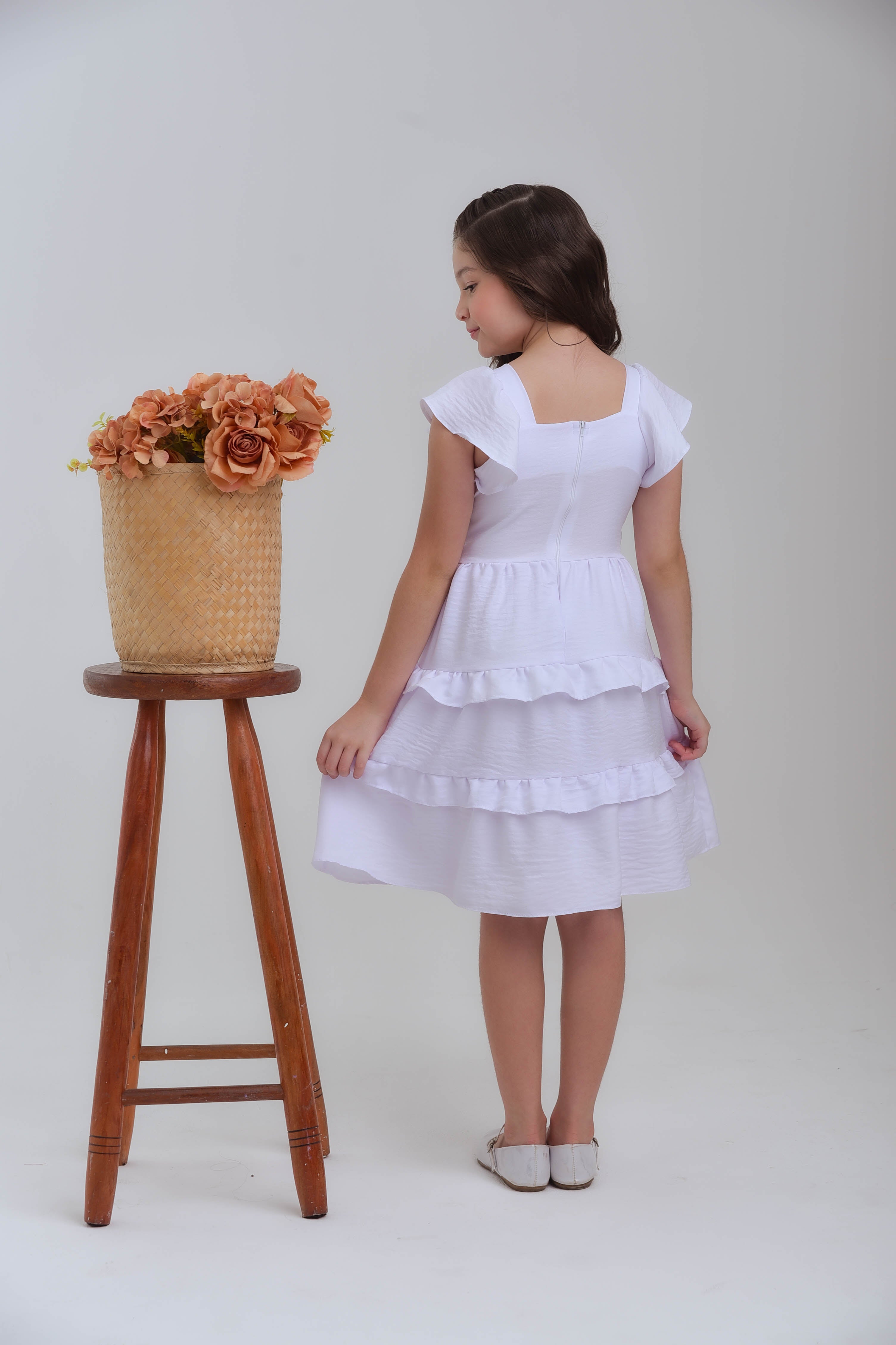 Vestido Infantil Meninas Branco Anny Viscose