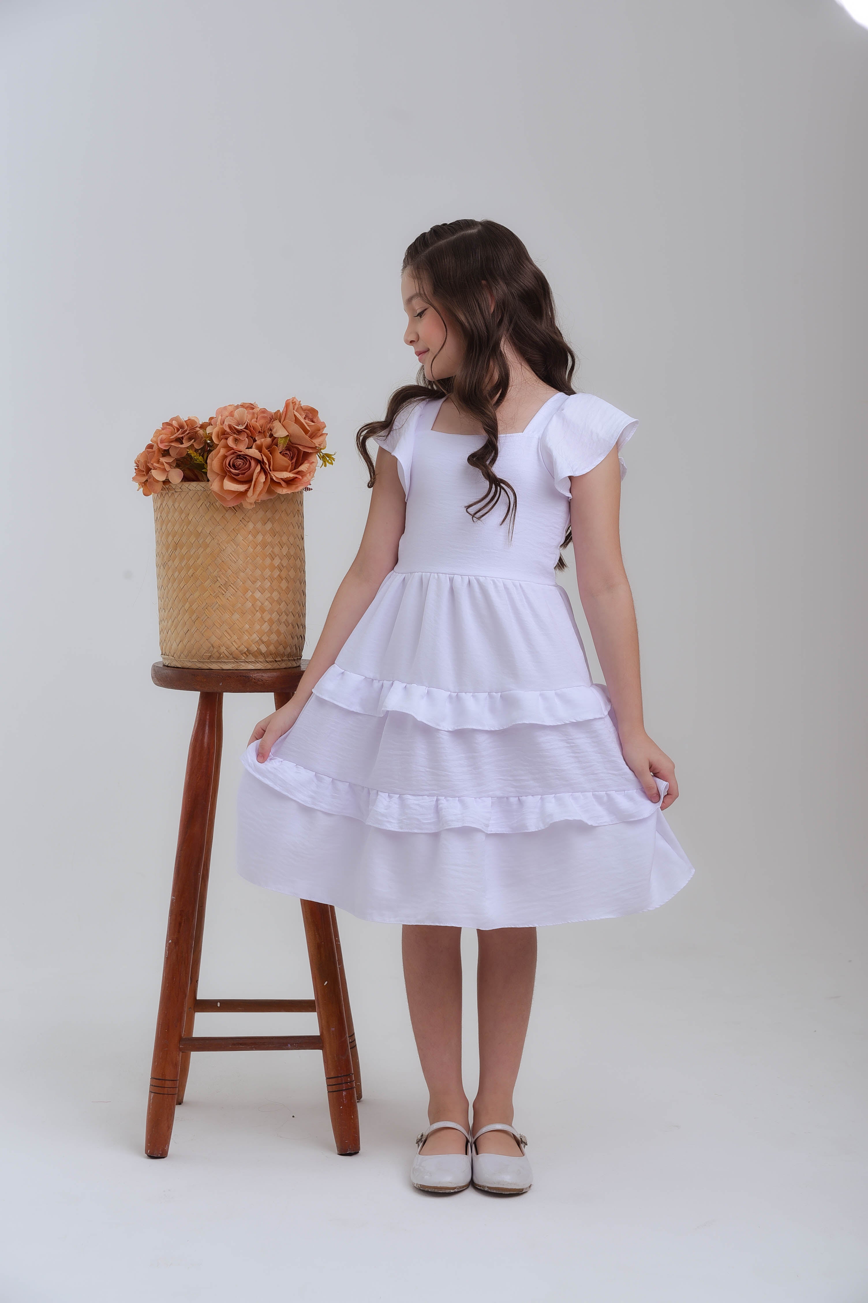 Vestido Infantil Meninas Branco Anny Viscose