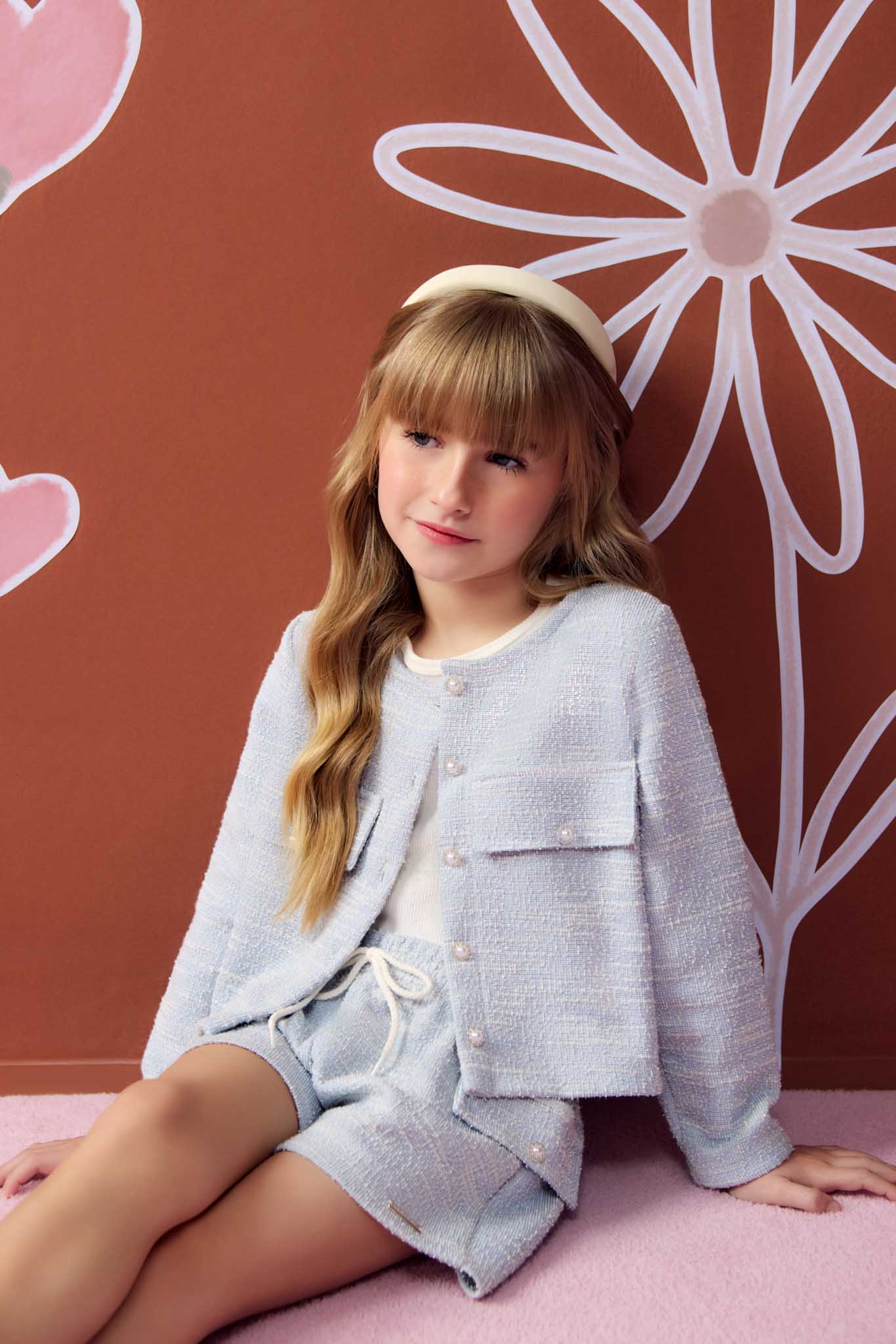 Casaco Infantil Aberto em Malha Tweed