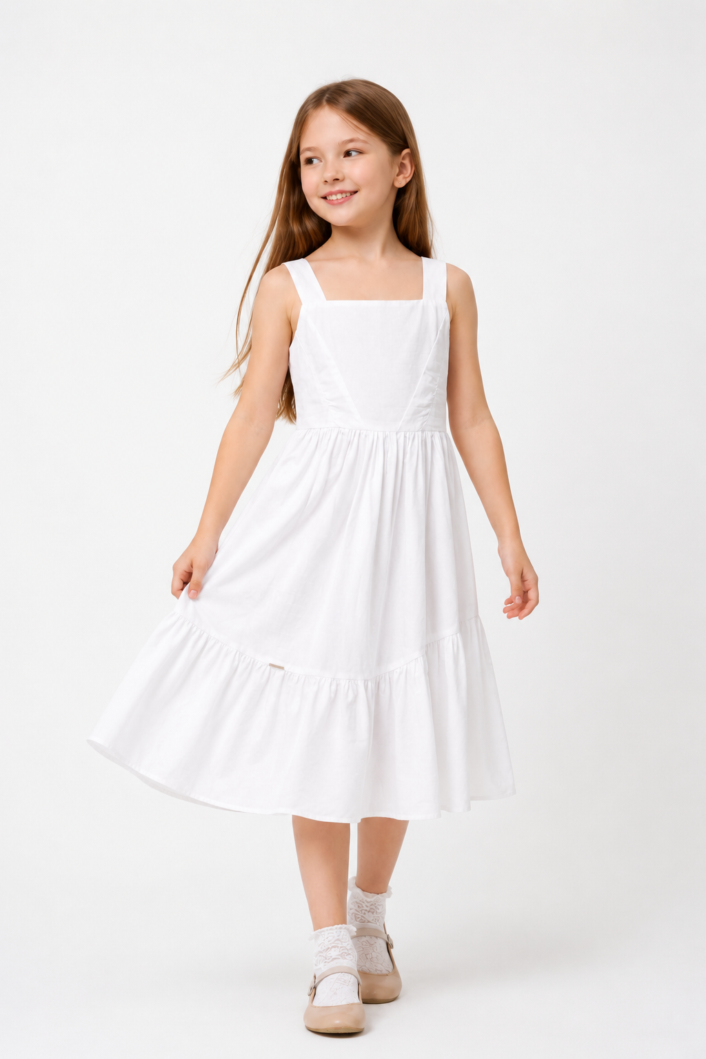 Vestido Infantil Branco Tricoline com Laço