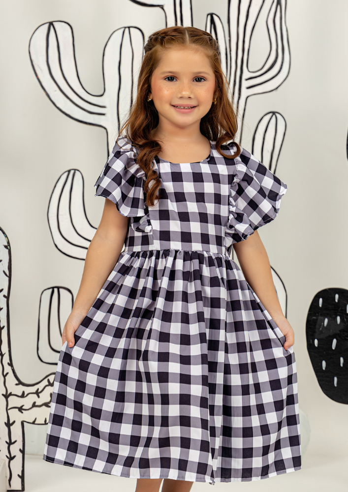Vestido Infantil Festa Junina Menina Xadrez Preto