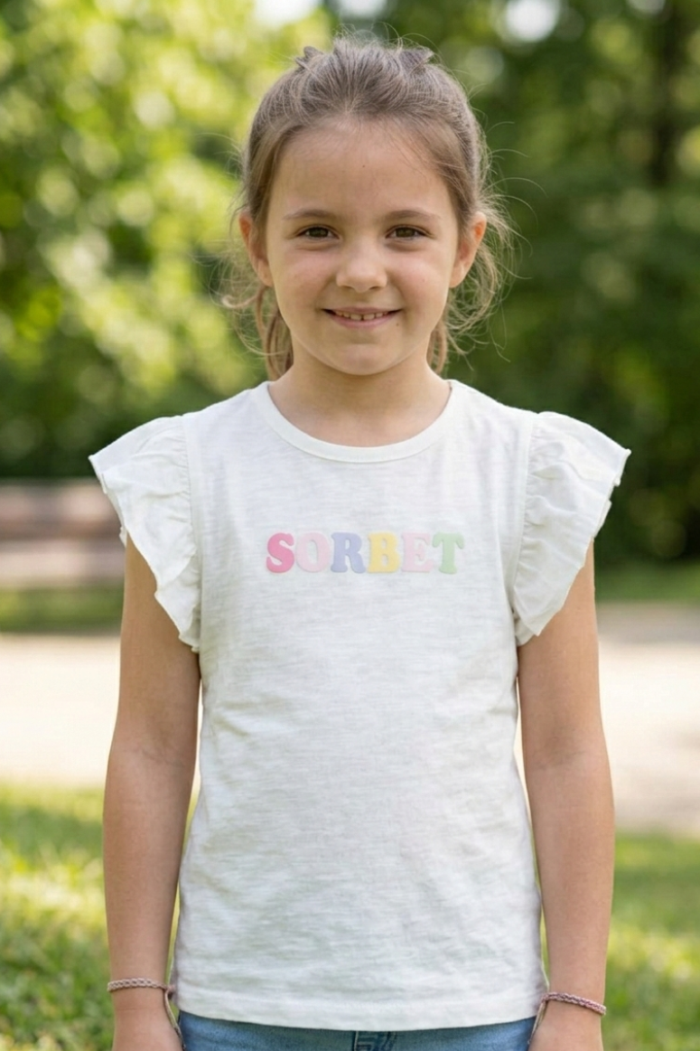 Blusa Infantil Algodão Manga Babados Sorbet Mundi