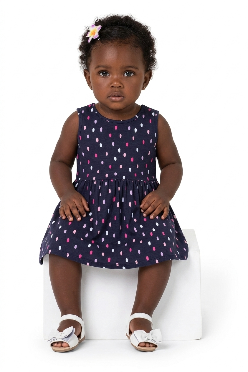 Vestido Baby Regata Azul Marinho 100% Algodão