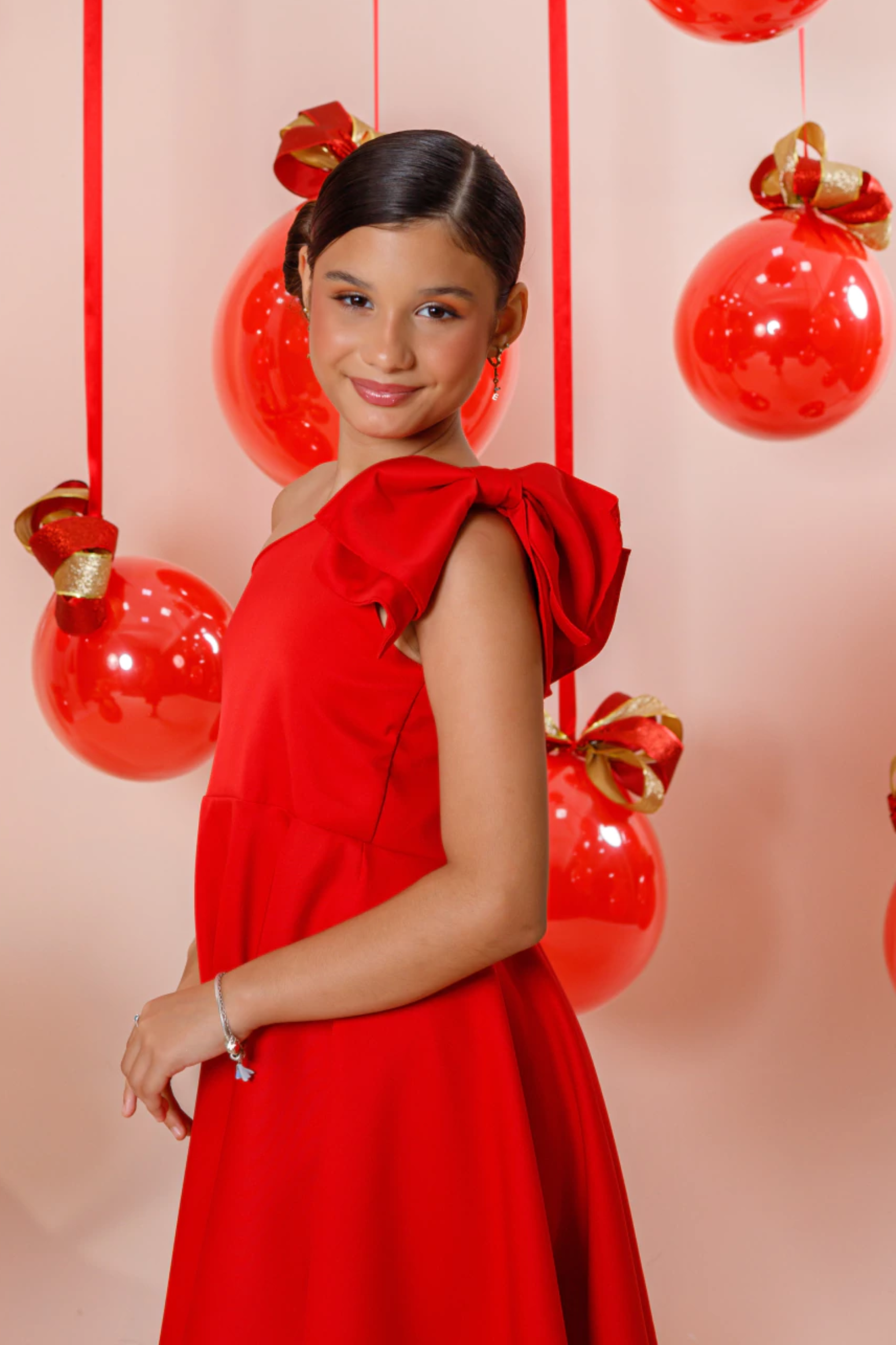 Vestido Infantil Alça Lateral Laço Luxo Festas Vermelho