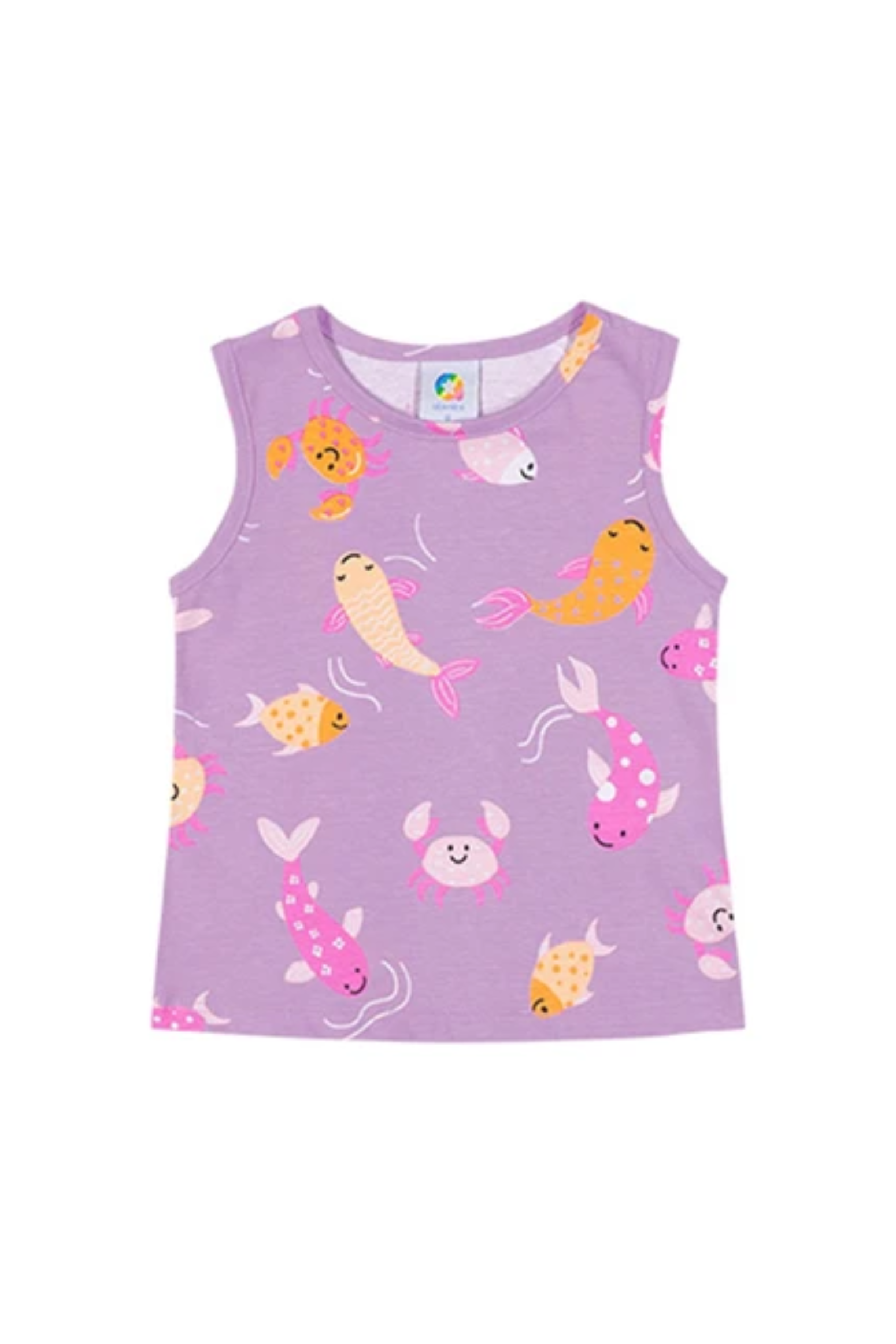 Camiseta Regata Infantil Meninas Lilás Estampa Peixinhos