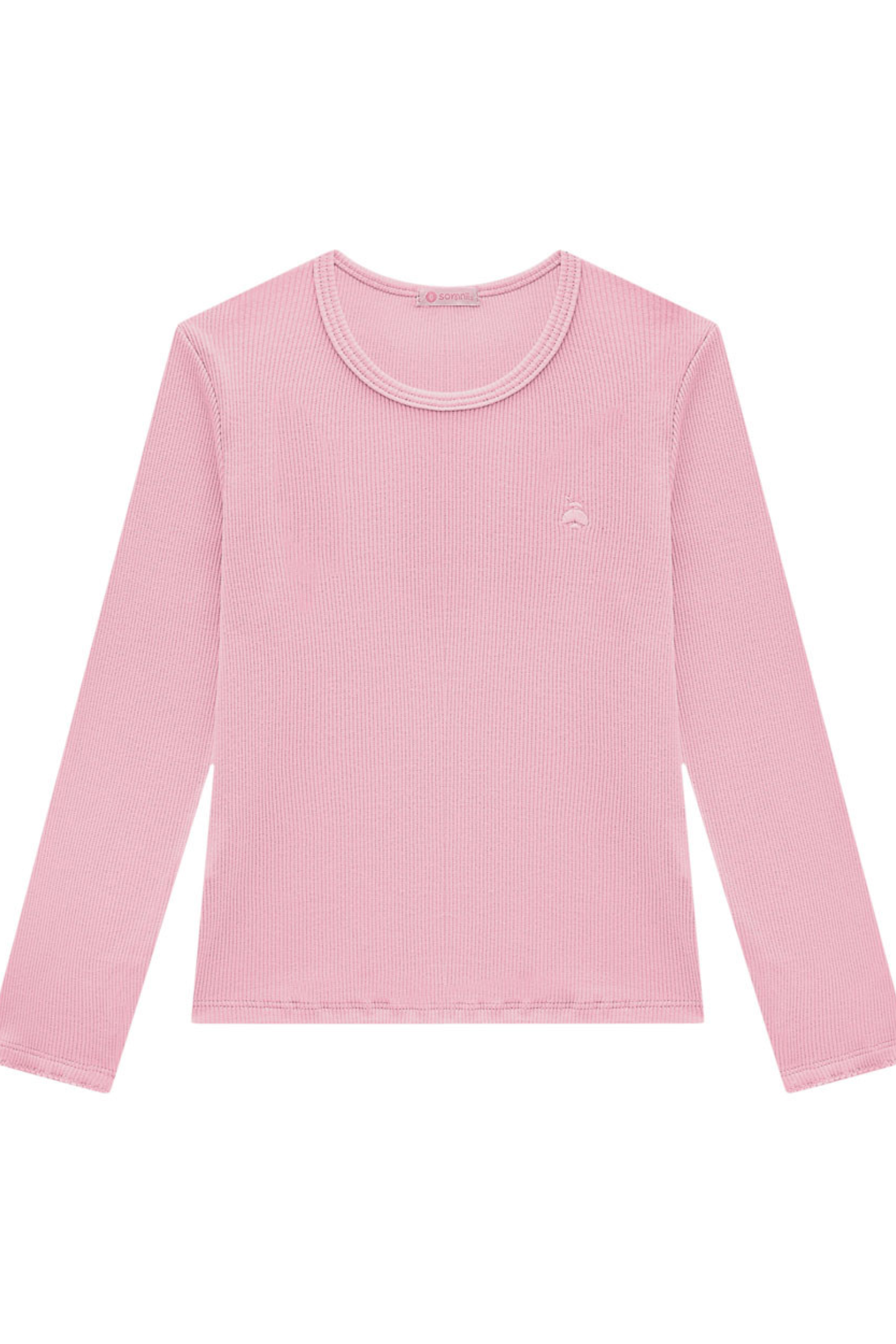 Blusa Manga Longa Canelada em Ribana para Meninas